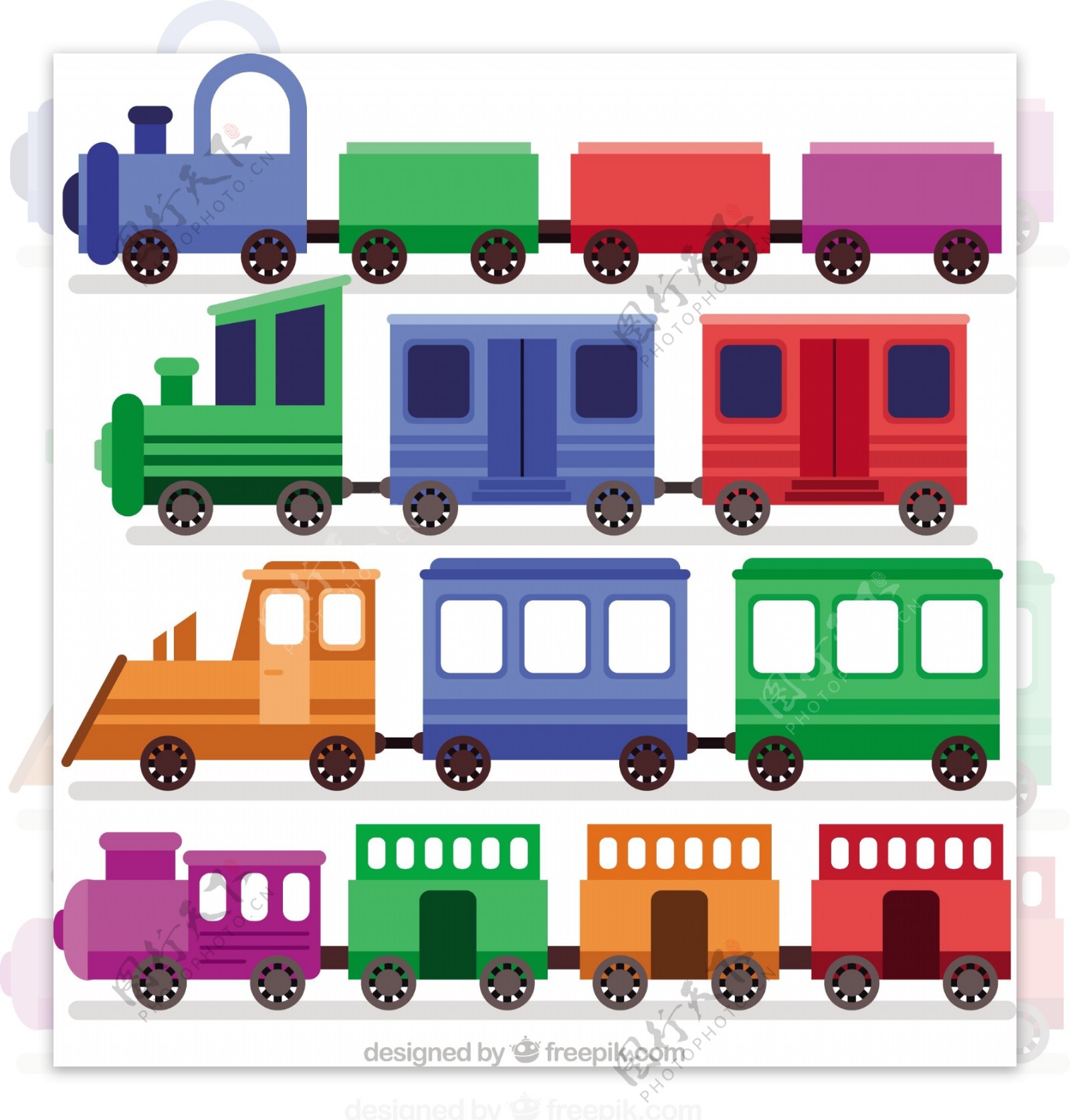 可爱的梦幻般彩色玩具火车矢量素材