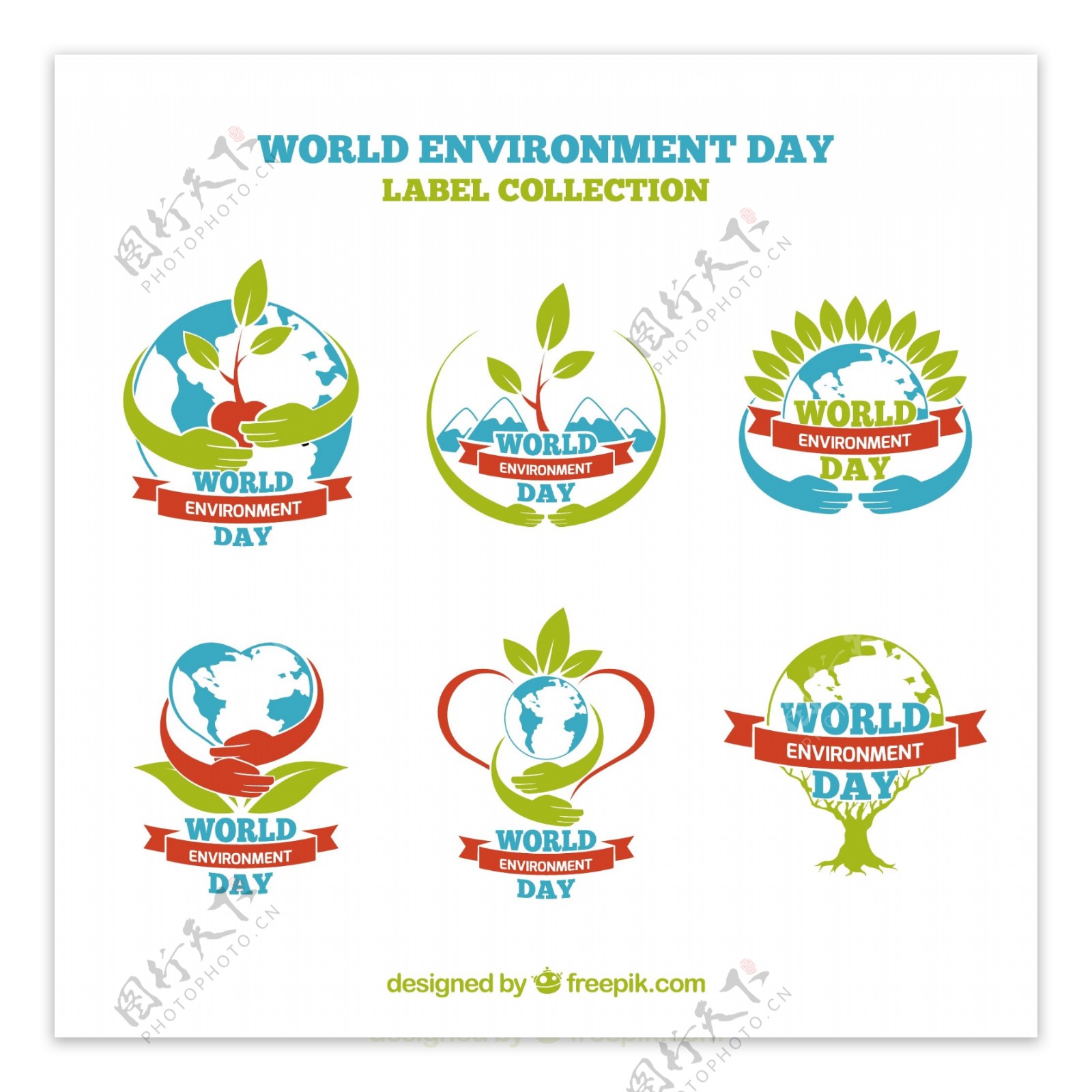 世界环境日红丝带标签设计素材