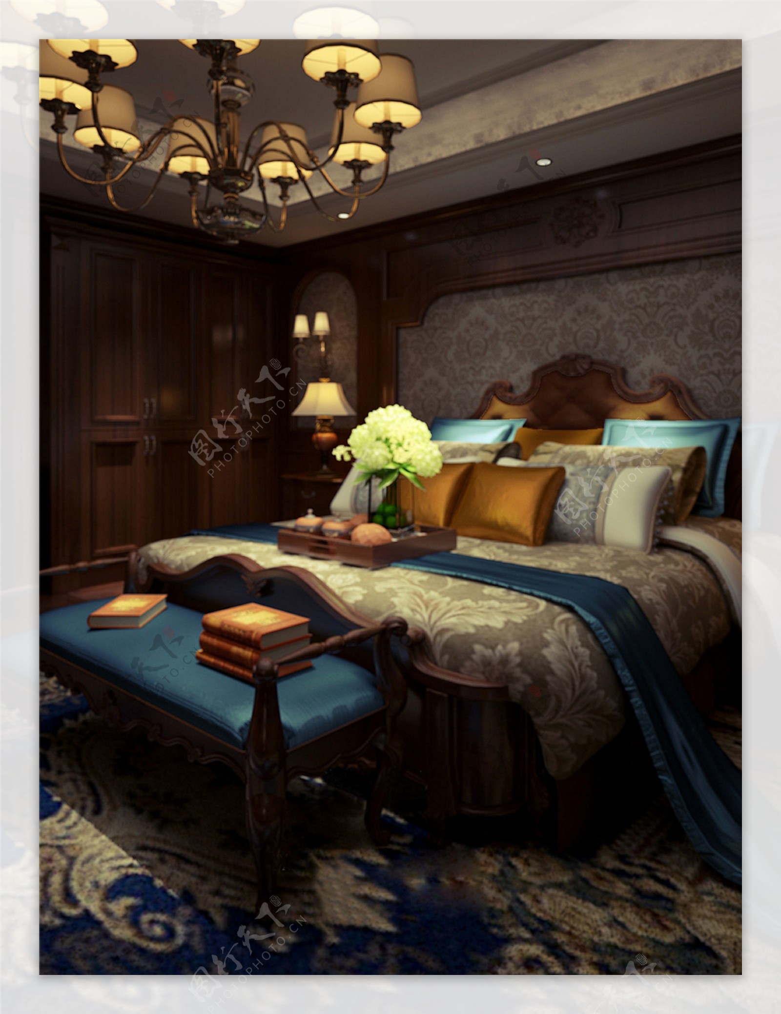 欧式时尚卧室大床床尾凳设计图