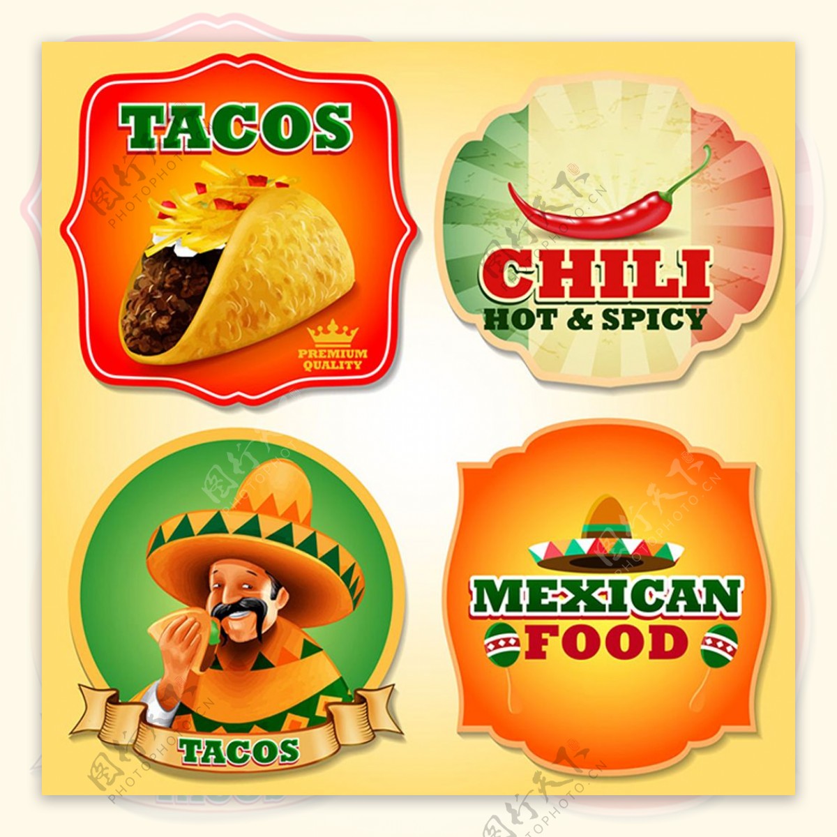 墨西哥美食标签矢量设计