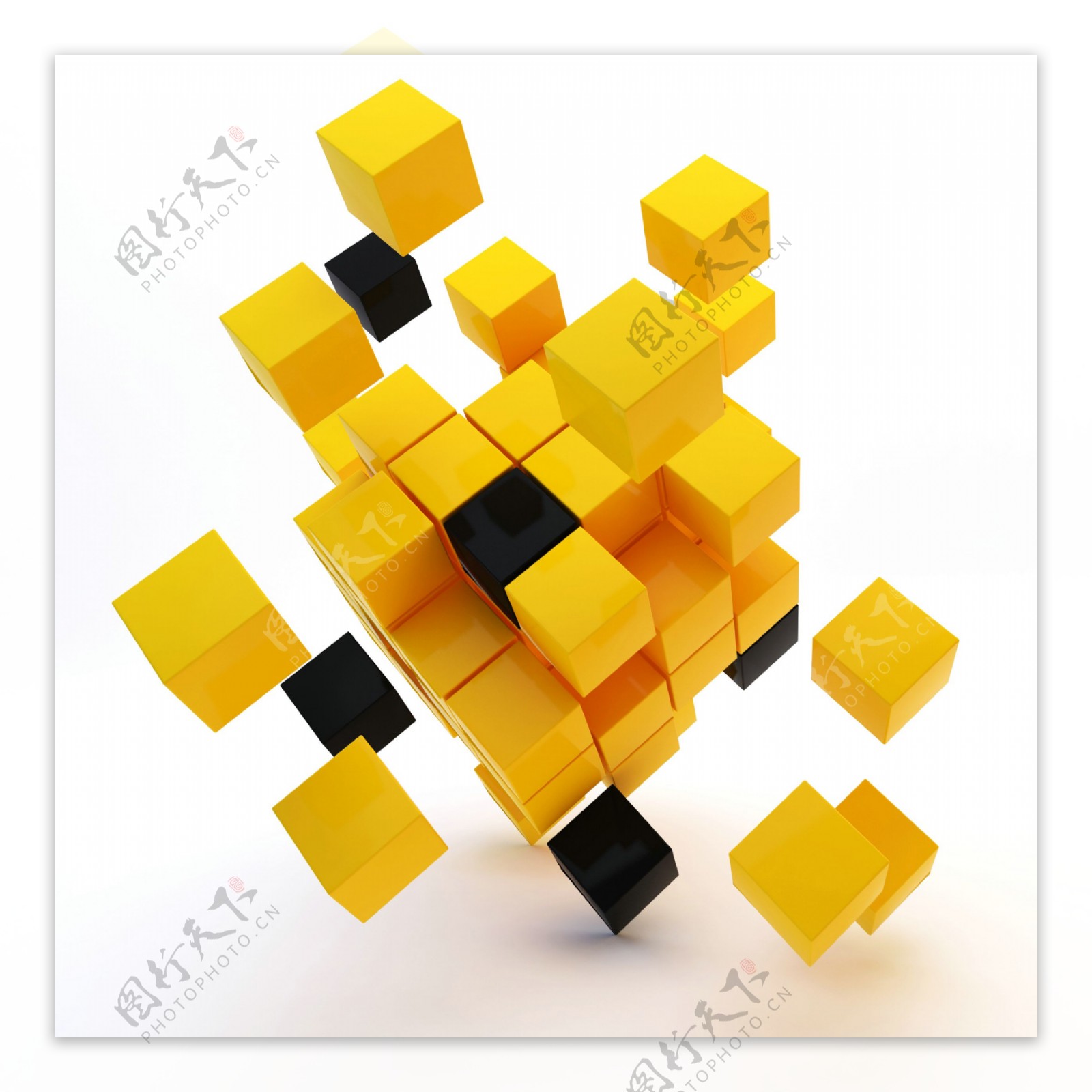 黄色和黑色的立体小方块图片
