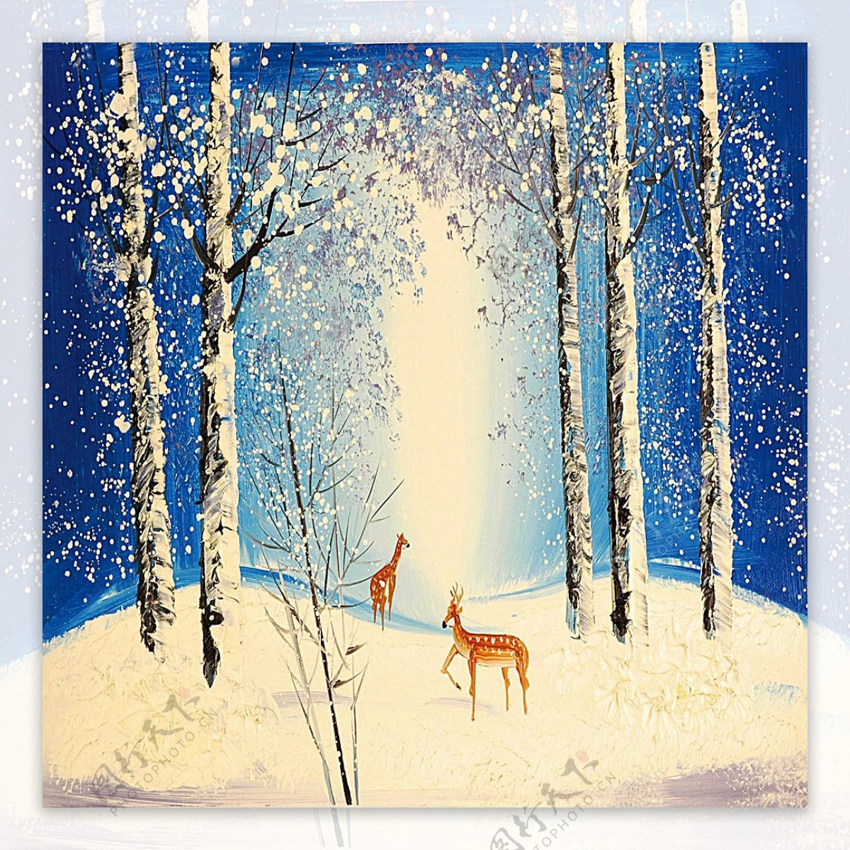 冬天雪景与小鹿