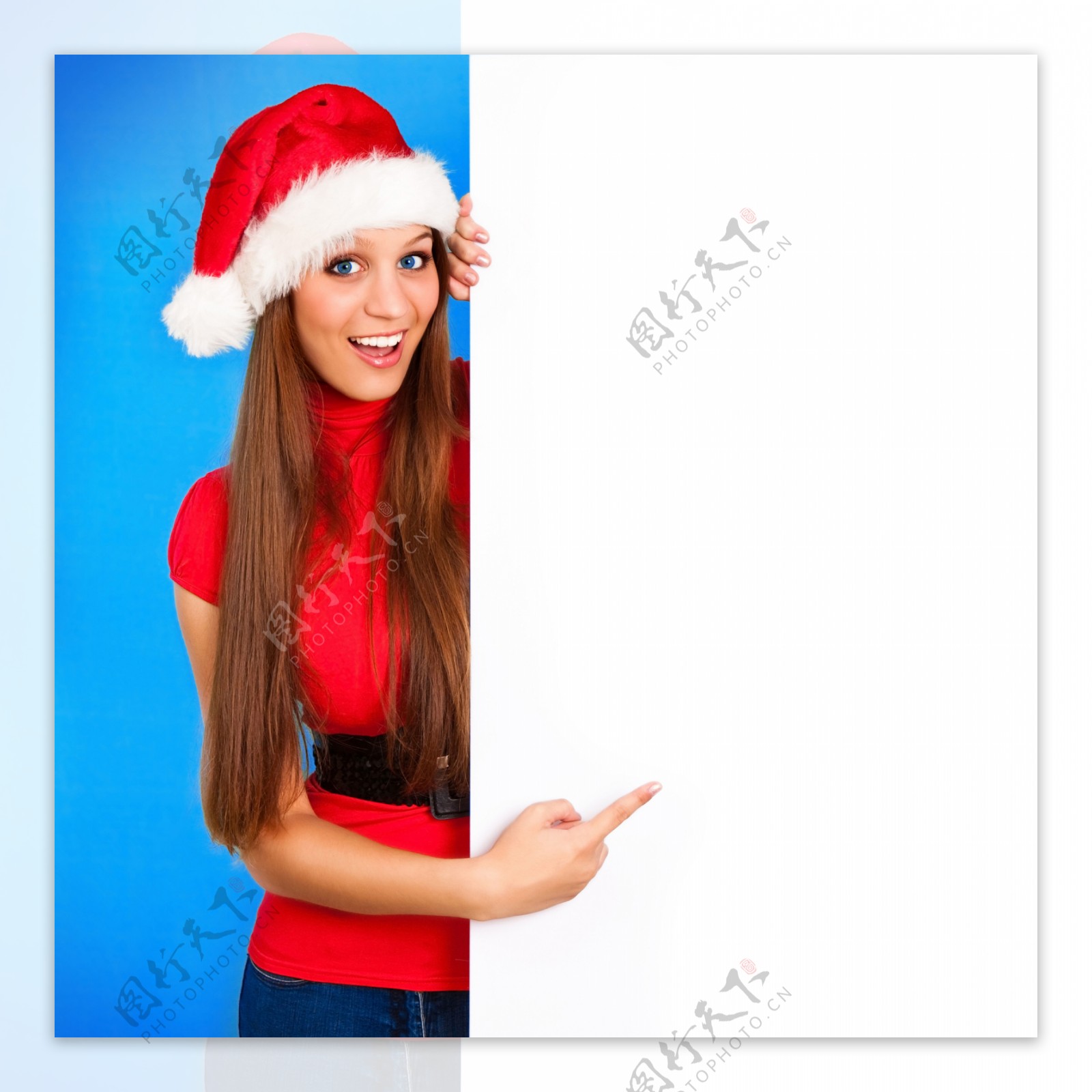 圣诞美女与广告牌图片