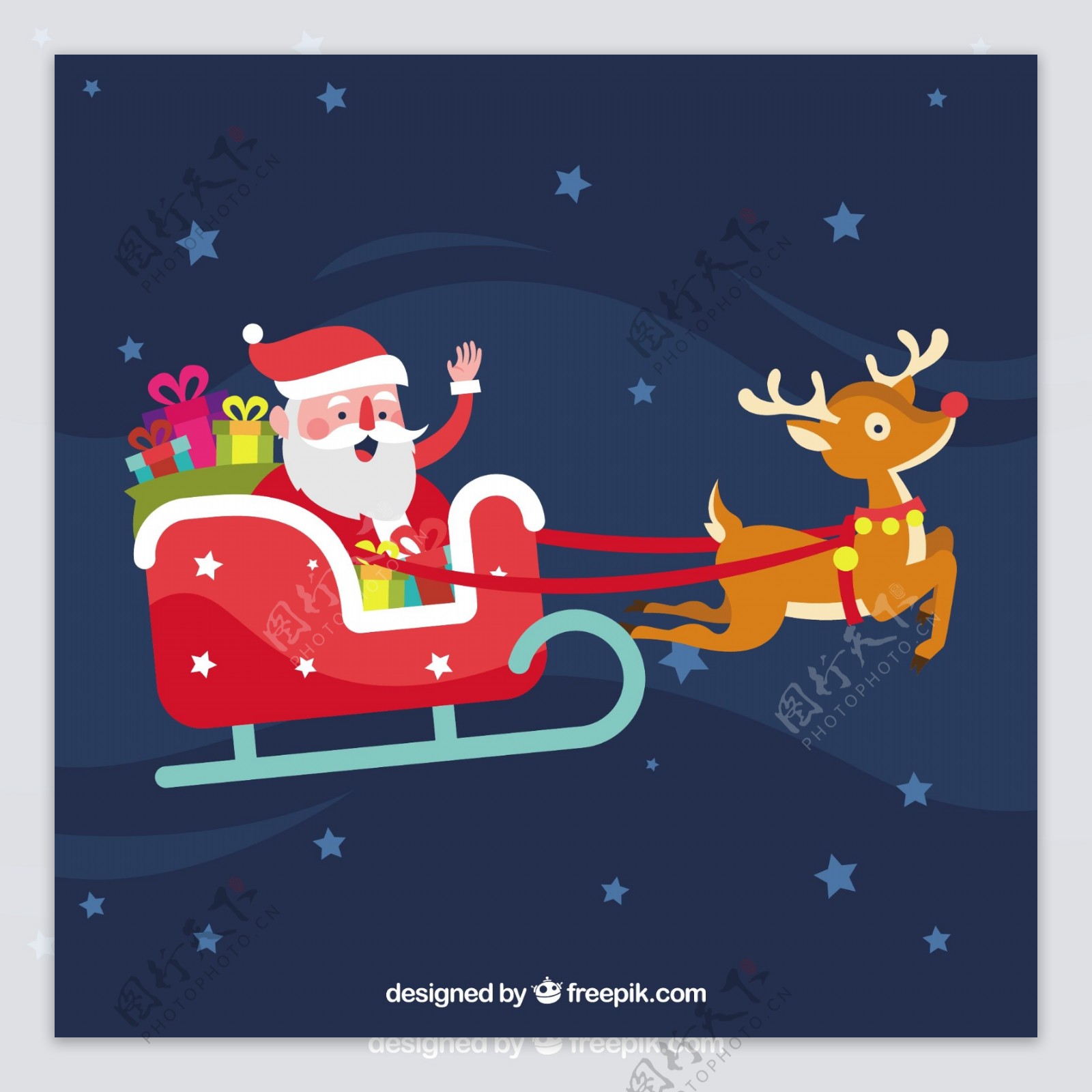 可爱的圣诞老人克劳斯在他的雪橇