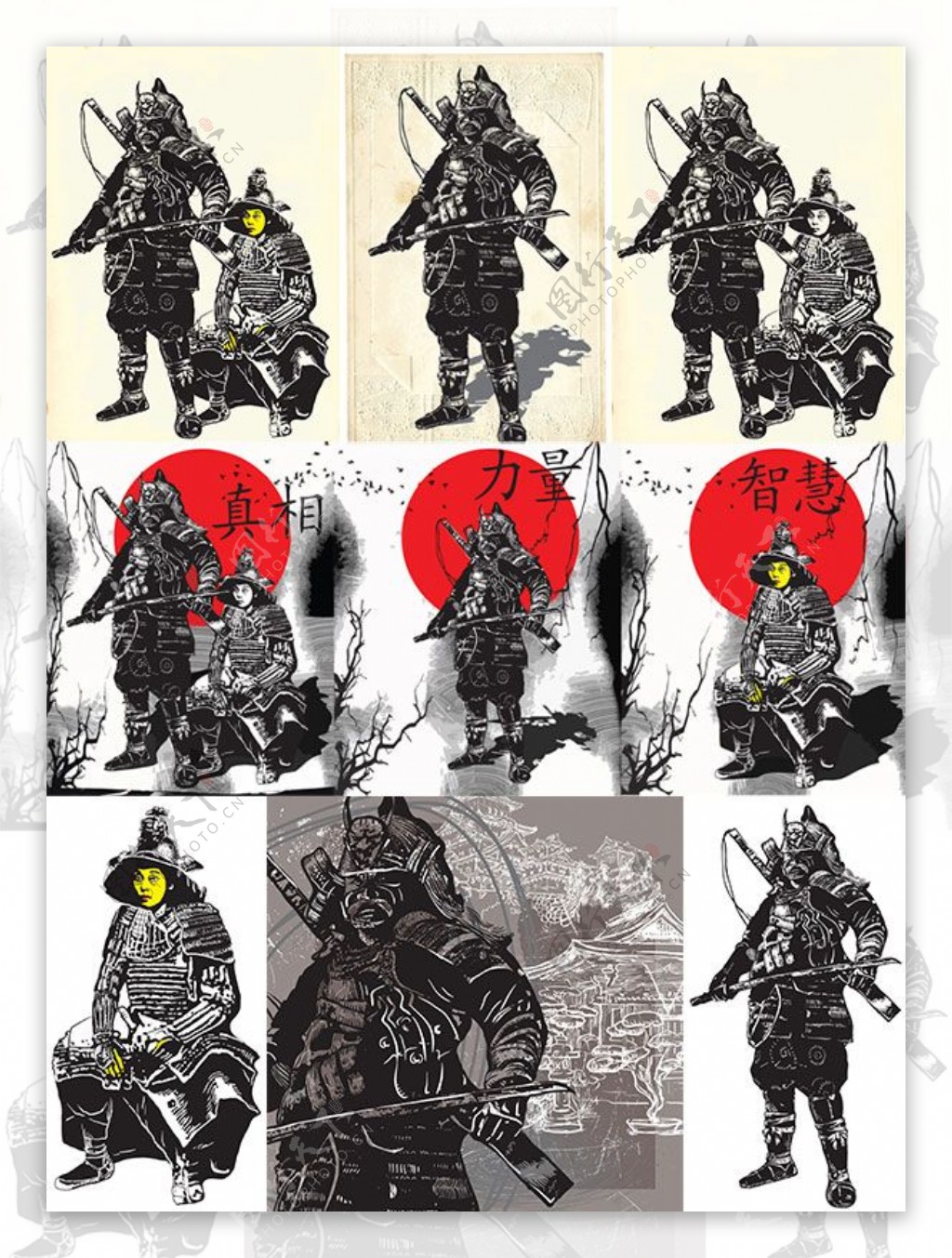 日本武士绘画设计矢量素材