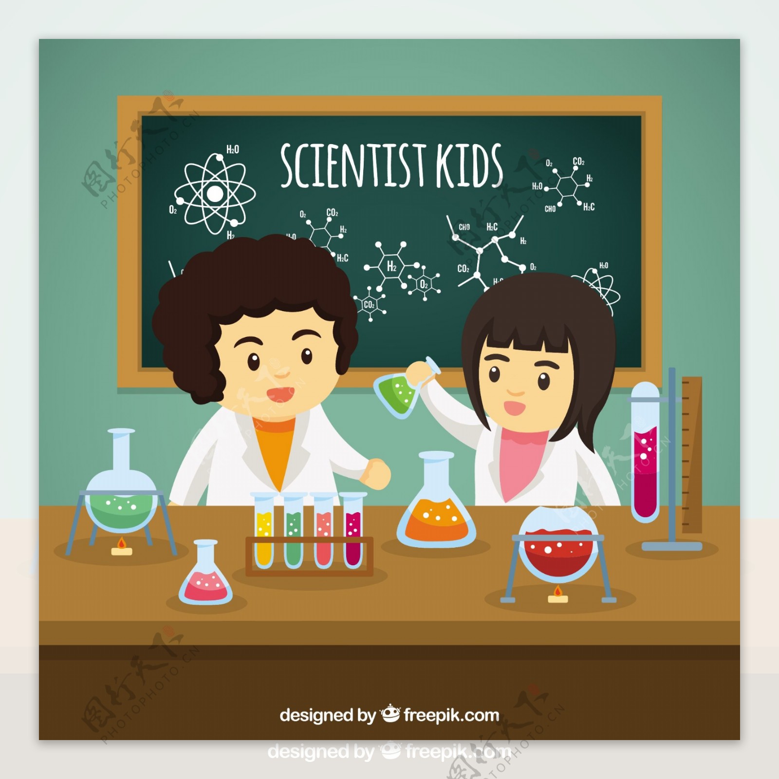 科学家们在实验室里实验的孩子