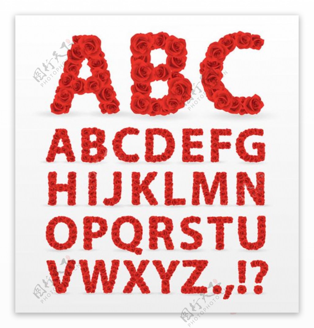 红玫瑰字母设计矢量素材下载