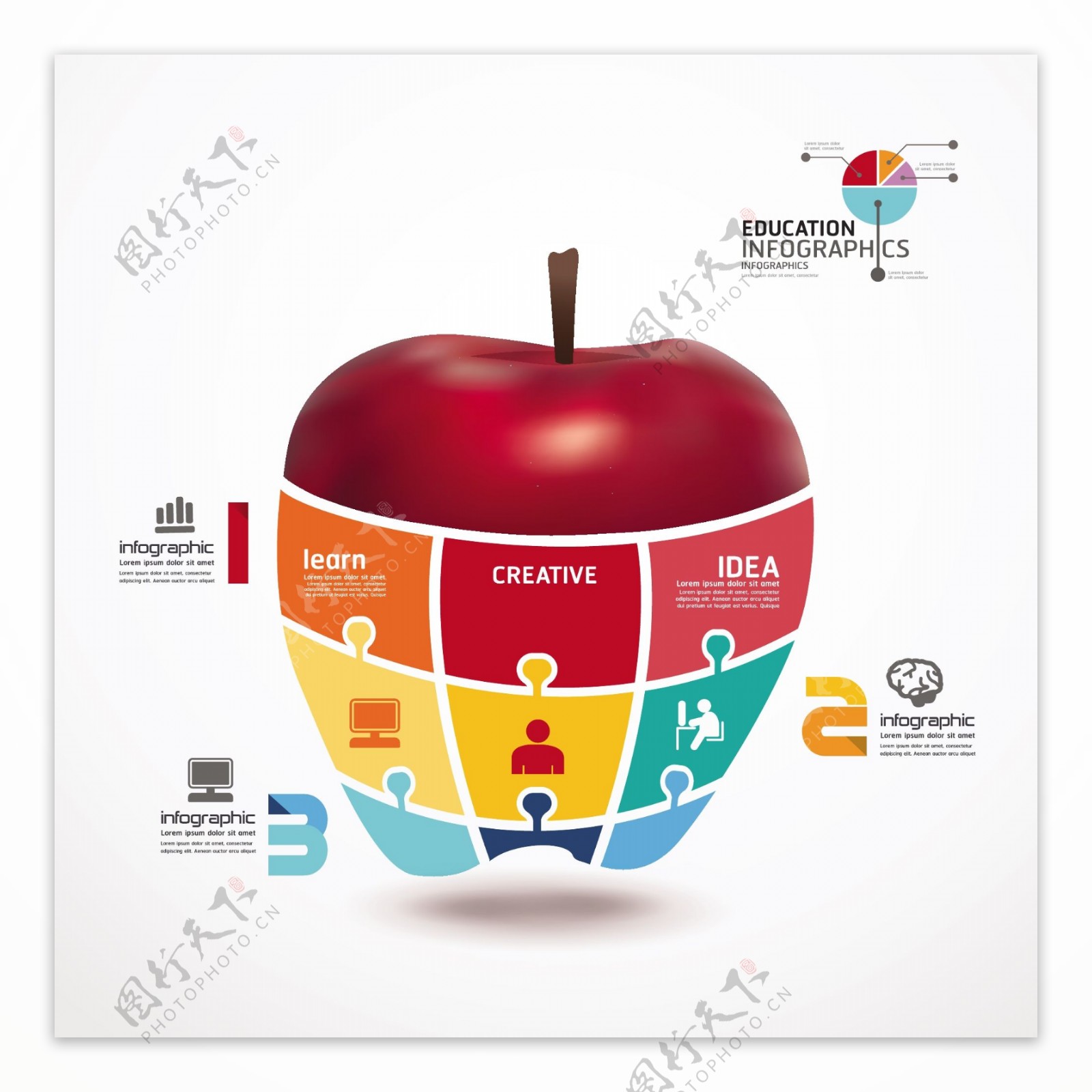 彩色拼图苹果信息图表