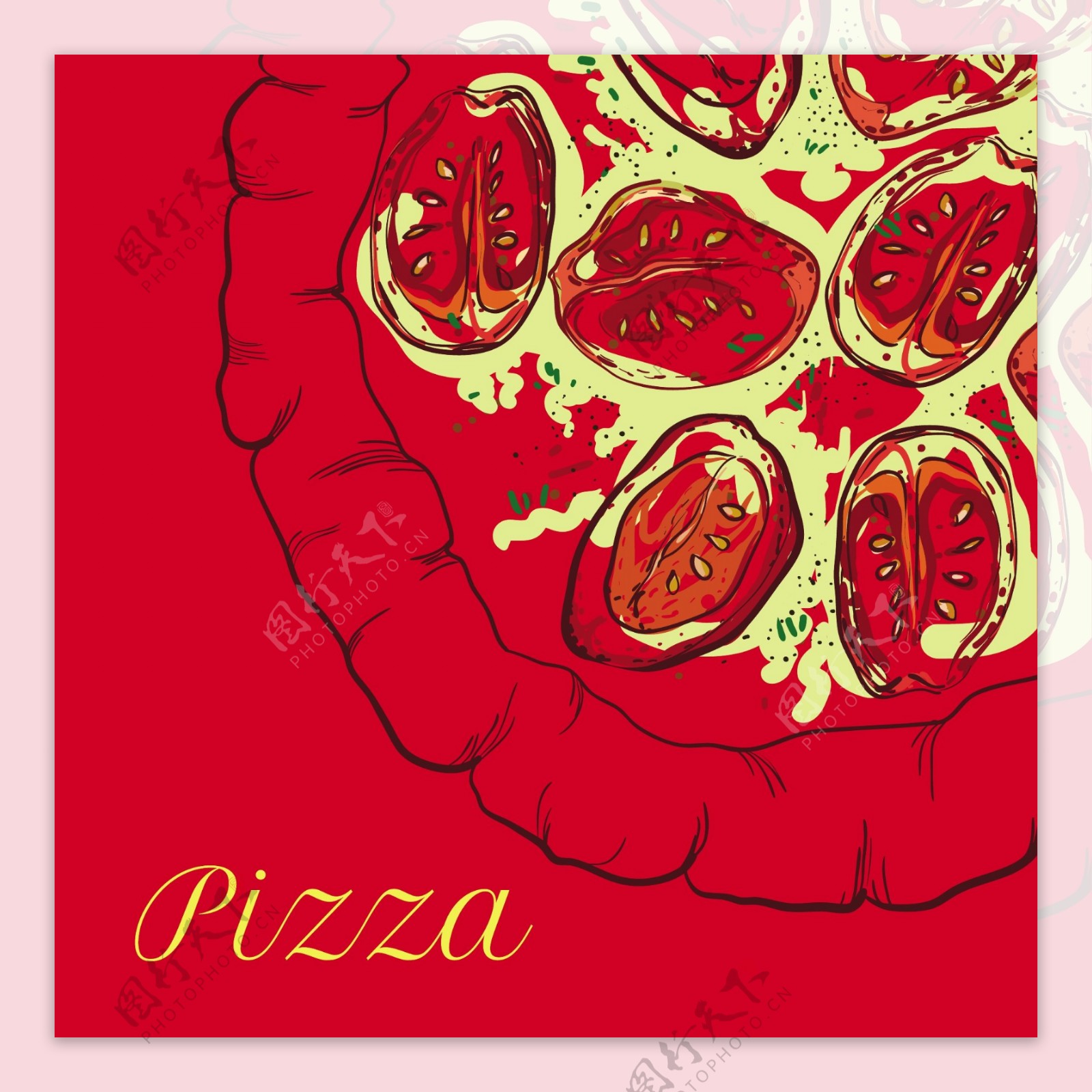 手绘披萨西红柿设计