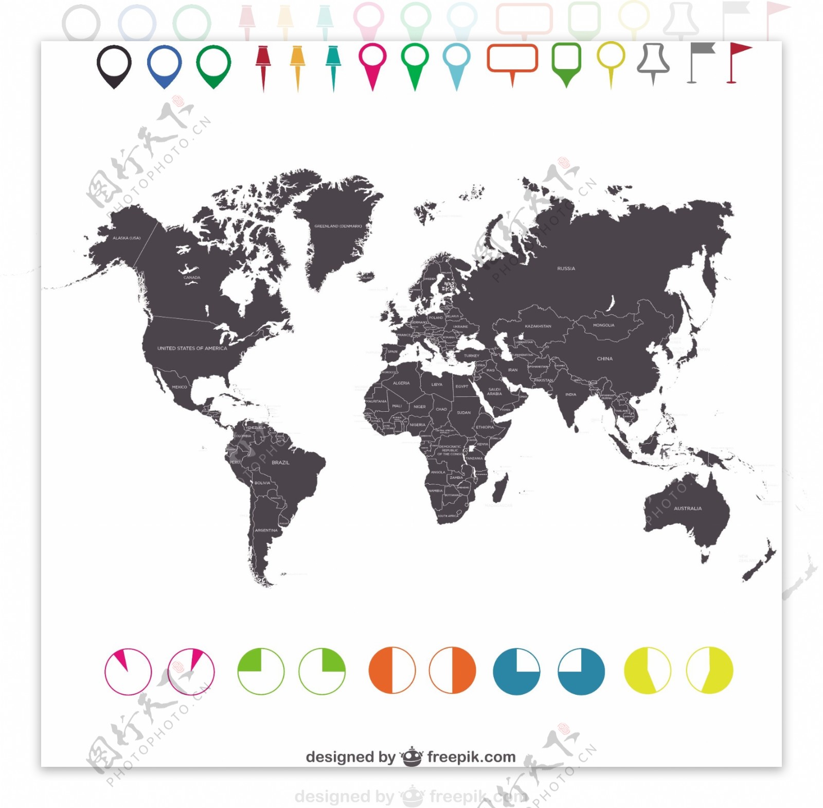 世界地图与图表元素