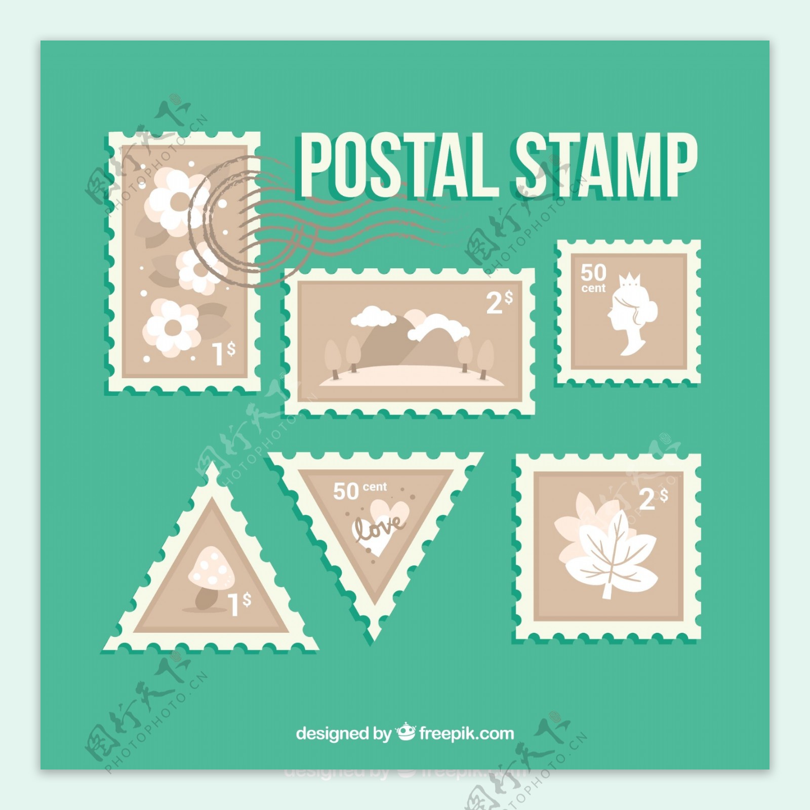 老式邮政邮票平面设计