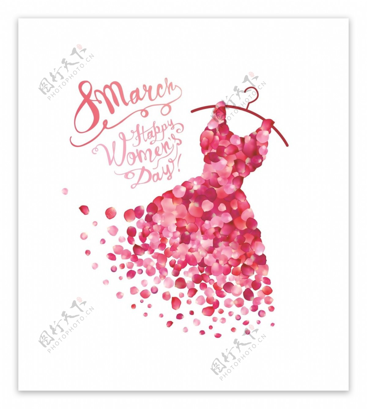 粉色连衣裙玫瑰花瓣组合海报唯美设计素材