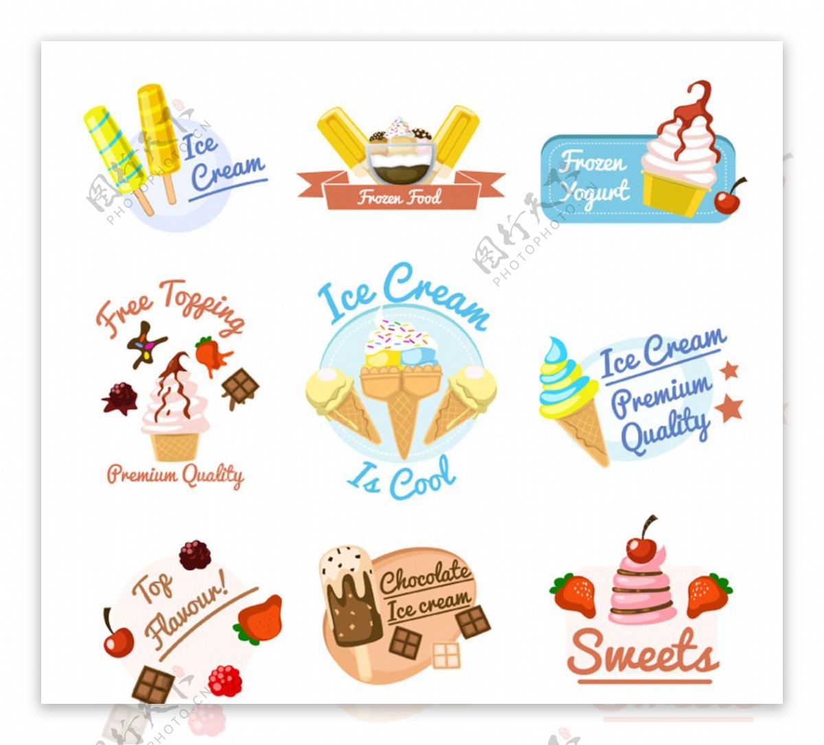 夏季冰淇淋标签矢量图