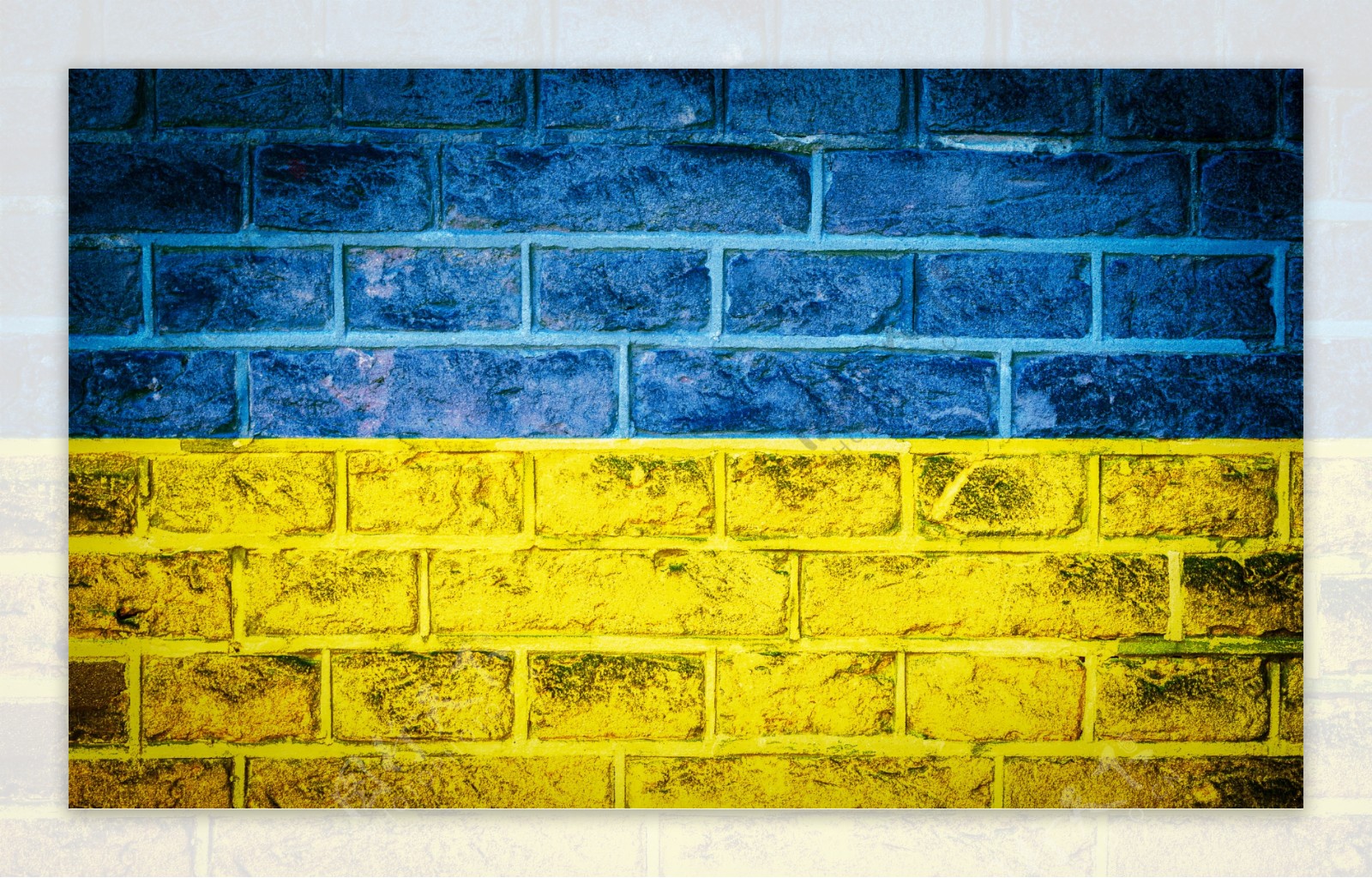 乌克兰国旗砖墙背景图片