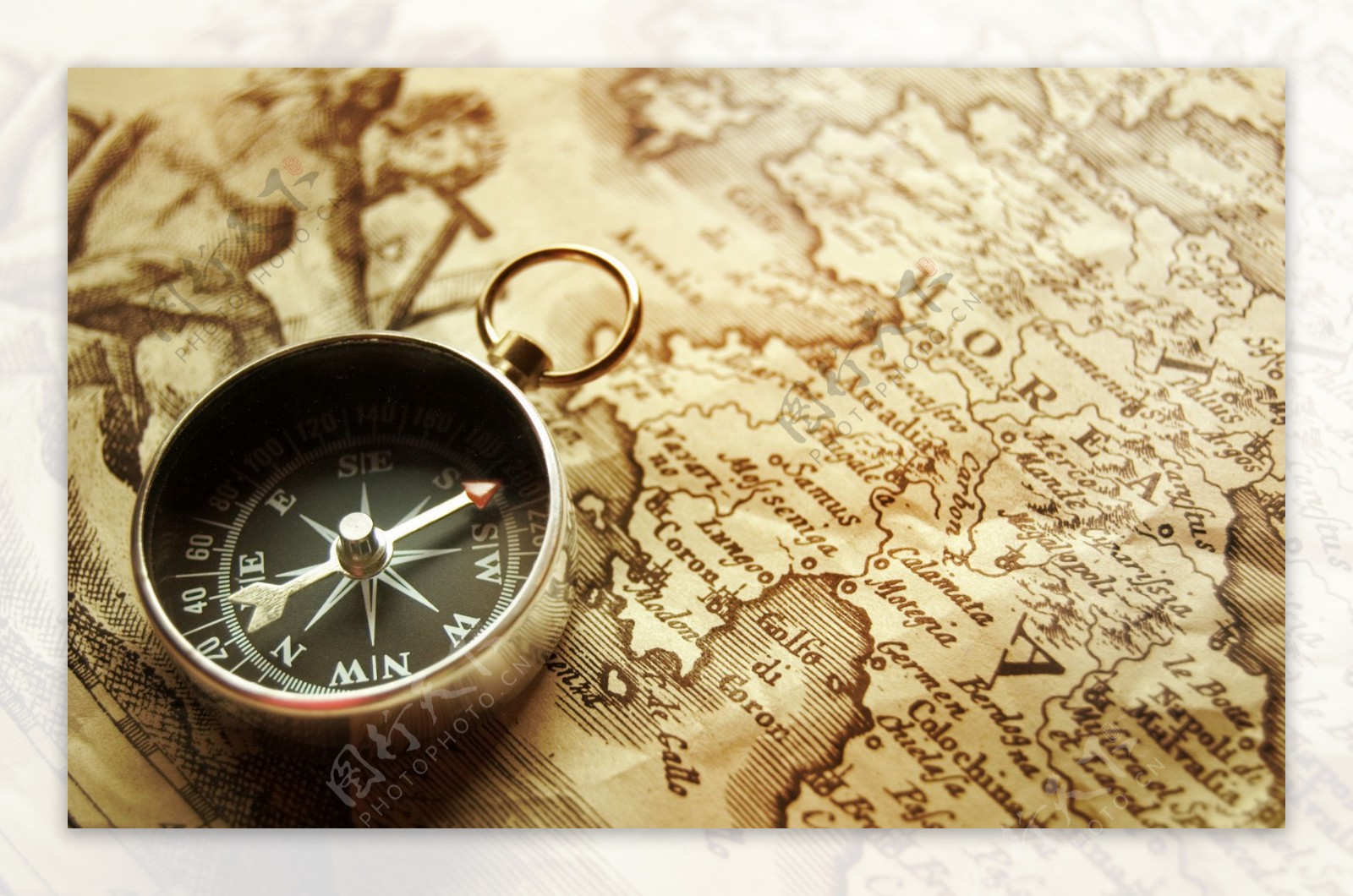 指南针与古地图背景图片
