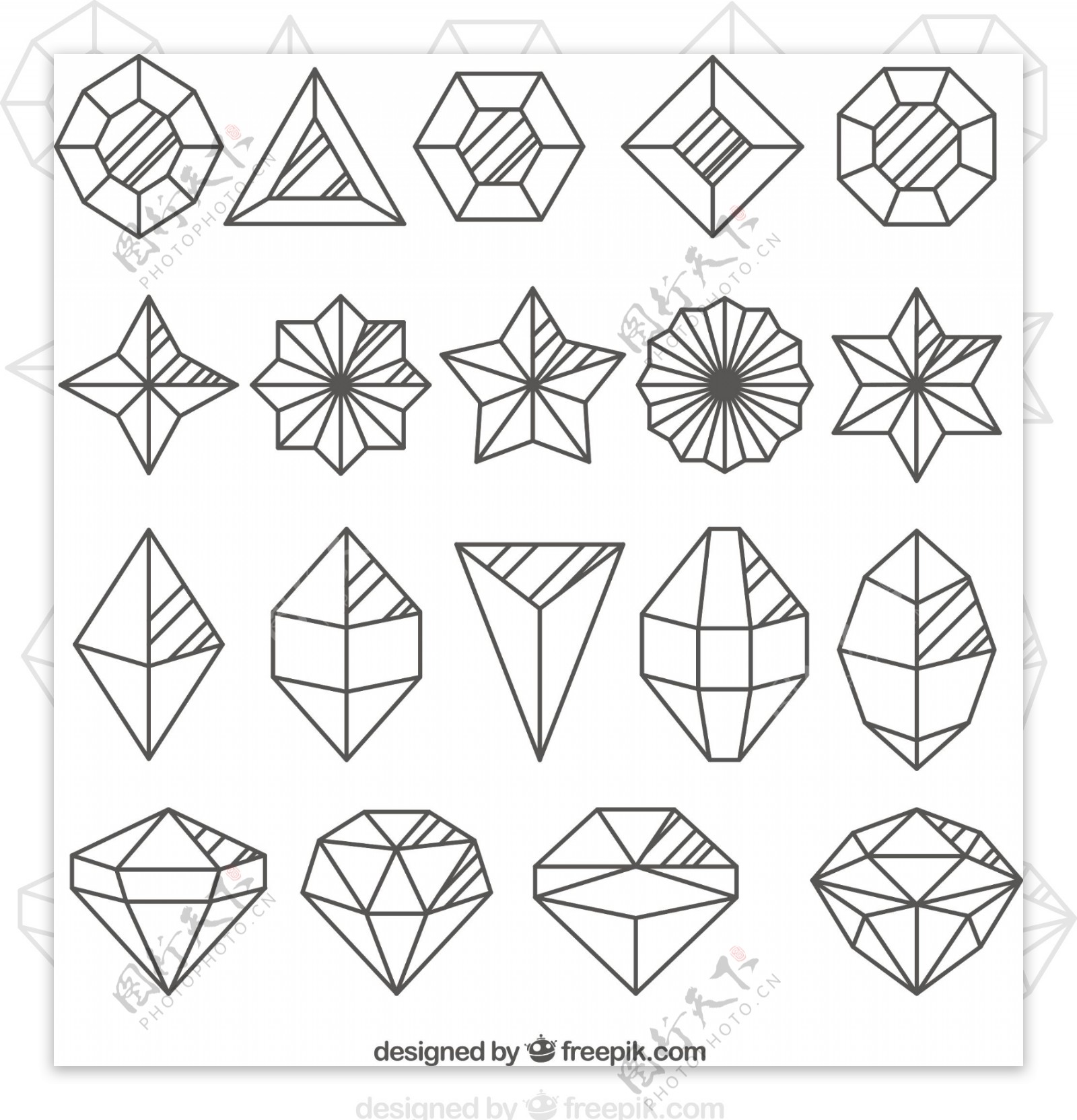 各种形状的钻石收藏