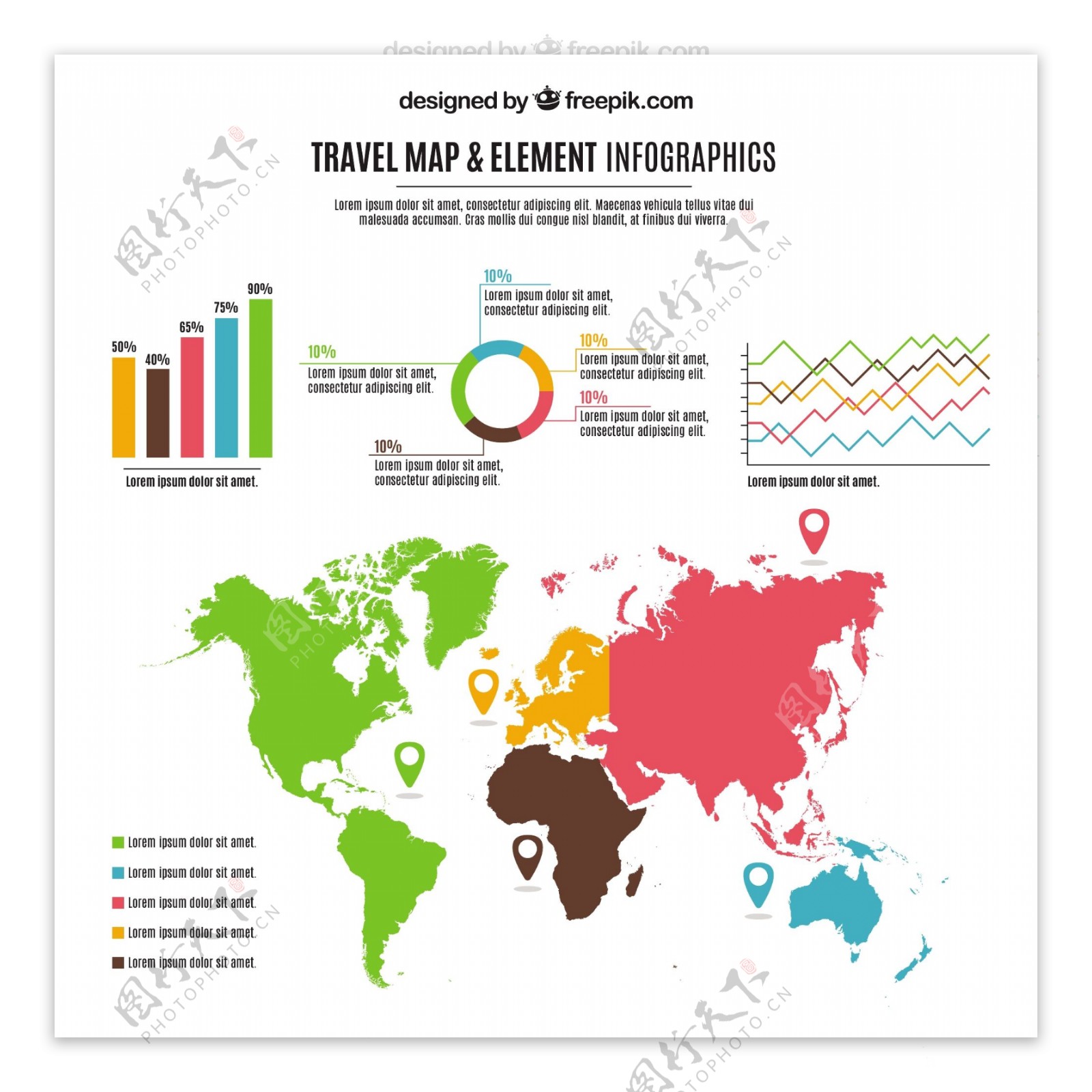 旅游信息图表用彩色地图