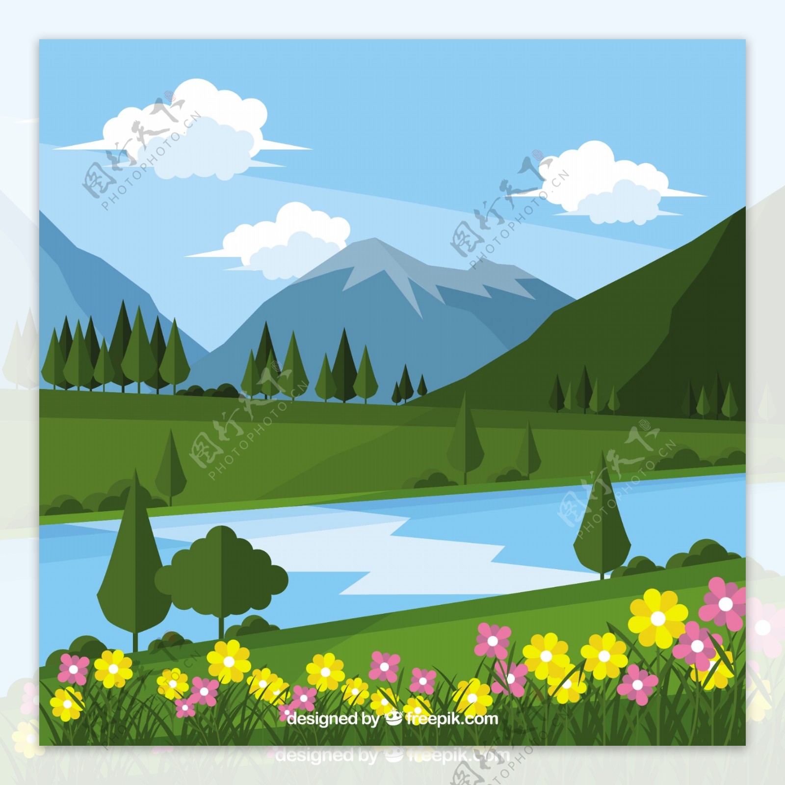 山水花卉背景与山川河流