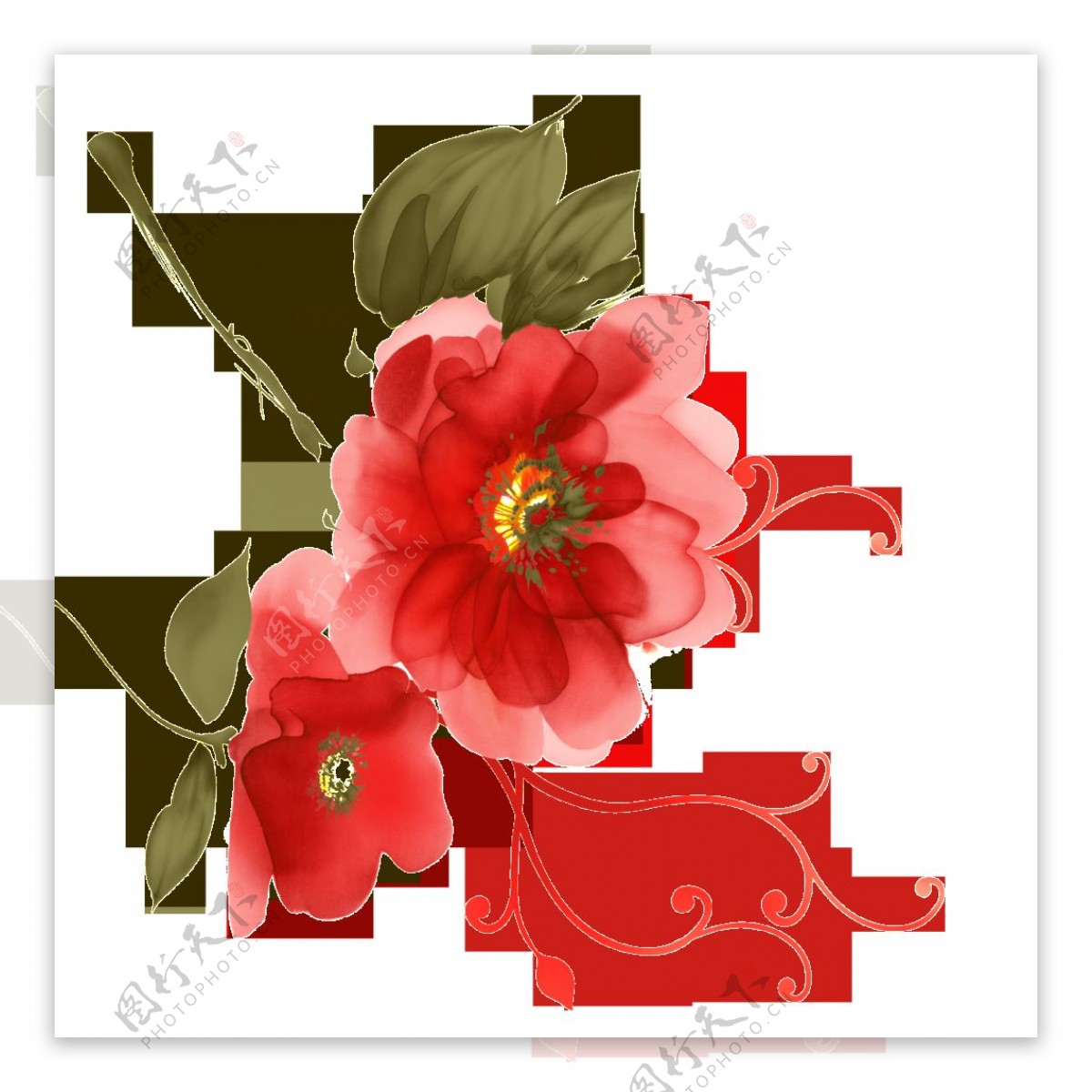 唯美高清手绘红色炫丽花朵素材