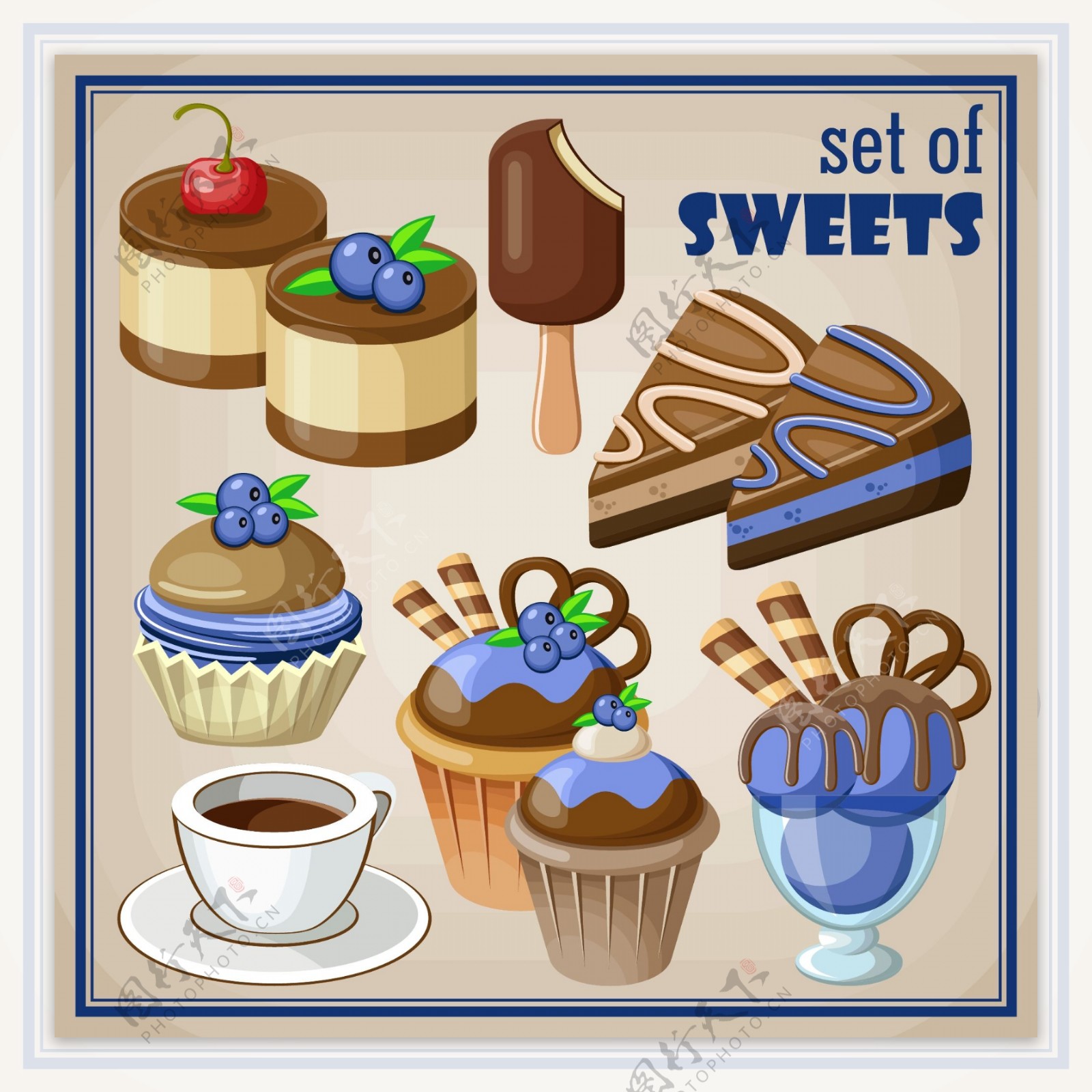 蓝莓巧克力蛋糕插画