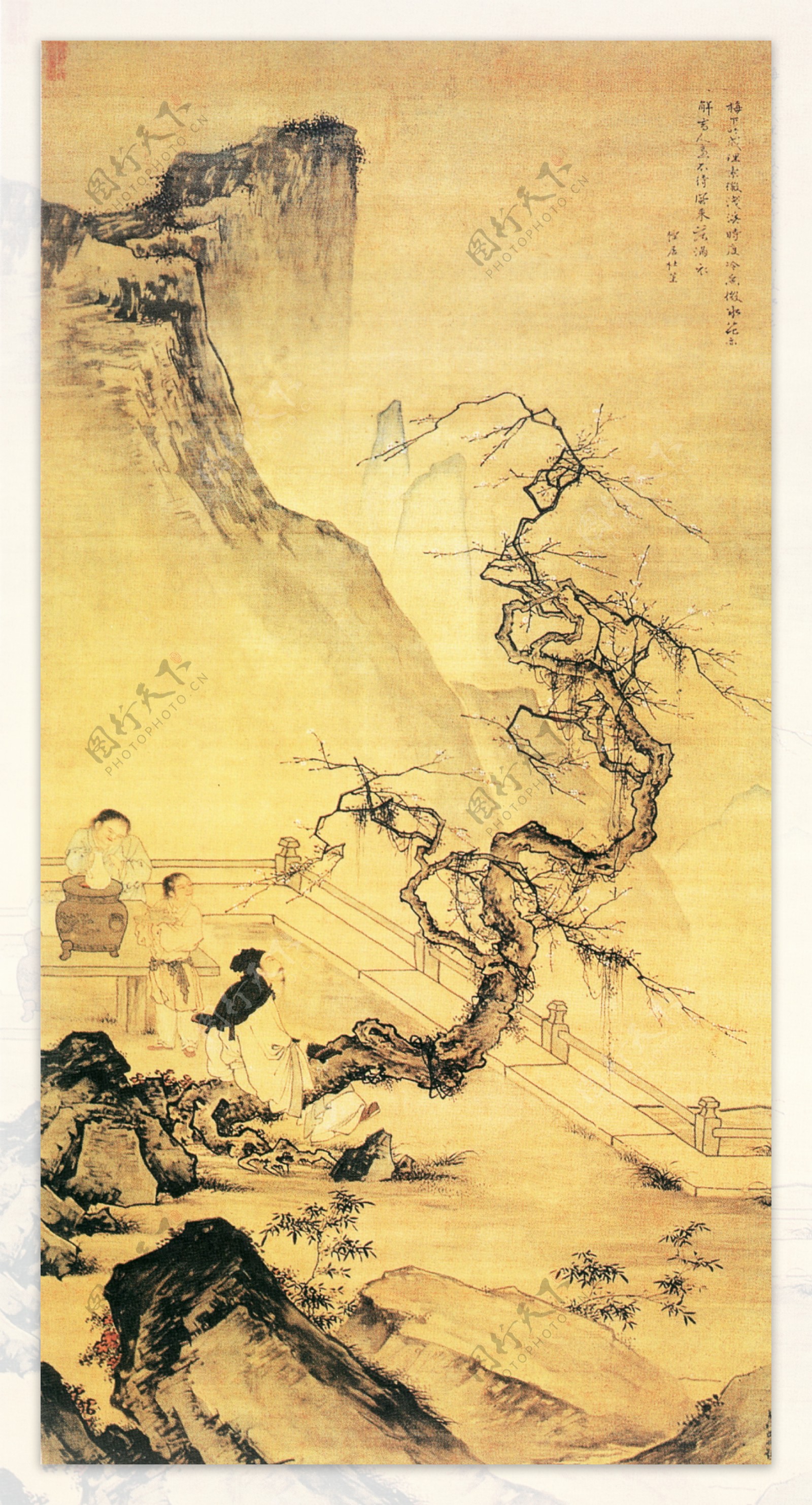 梅下横琴图人物画中国古画0291