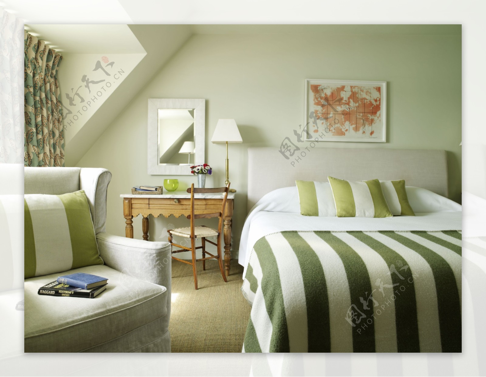 绿色条纹卧室效果图图片
