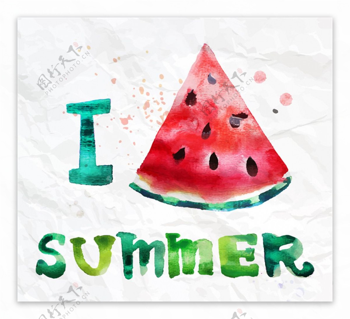 我爱夏天水彩西瓜矢量图