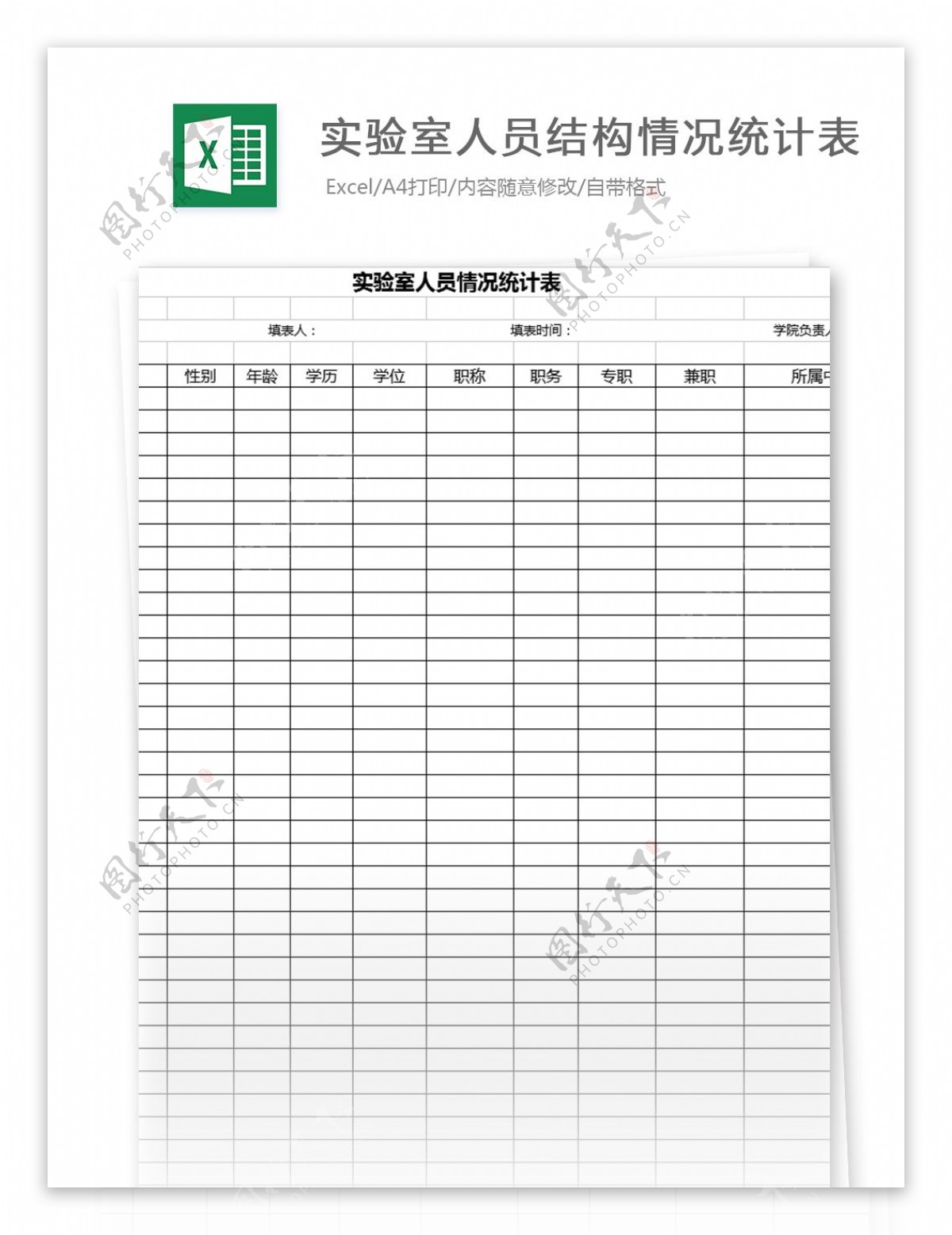 实验室人员结构情况统计表格