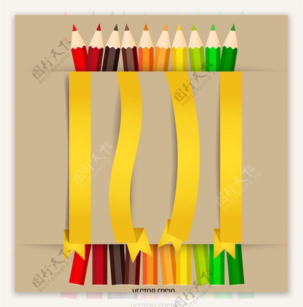 彩色铅笔和纸质丝带矢量图