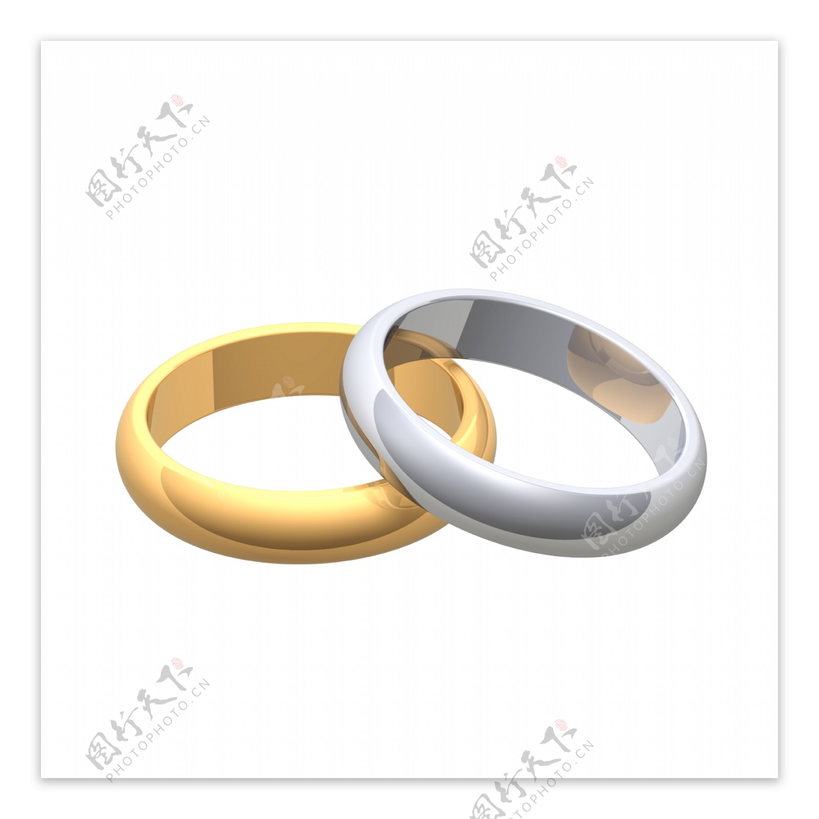 黄金结婚戒指和银白色隔离