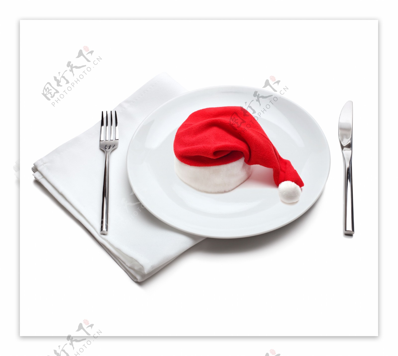 餐盘里的圣诞帽图片