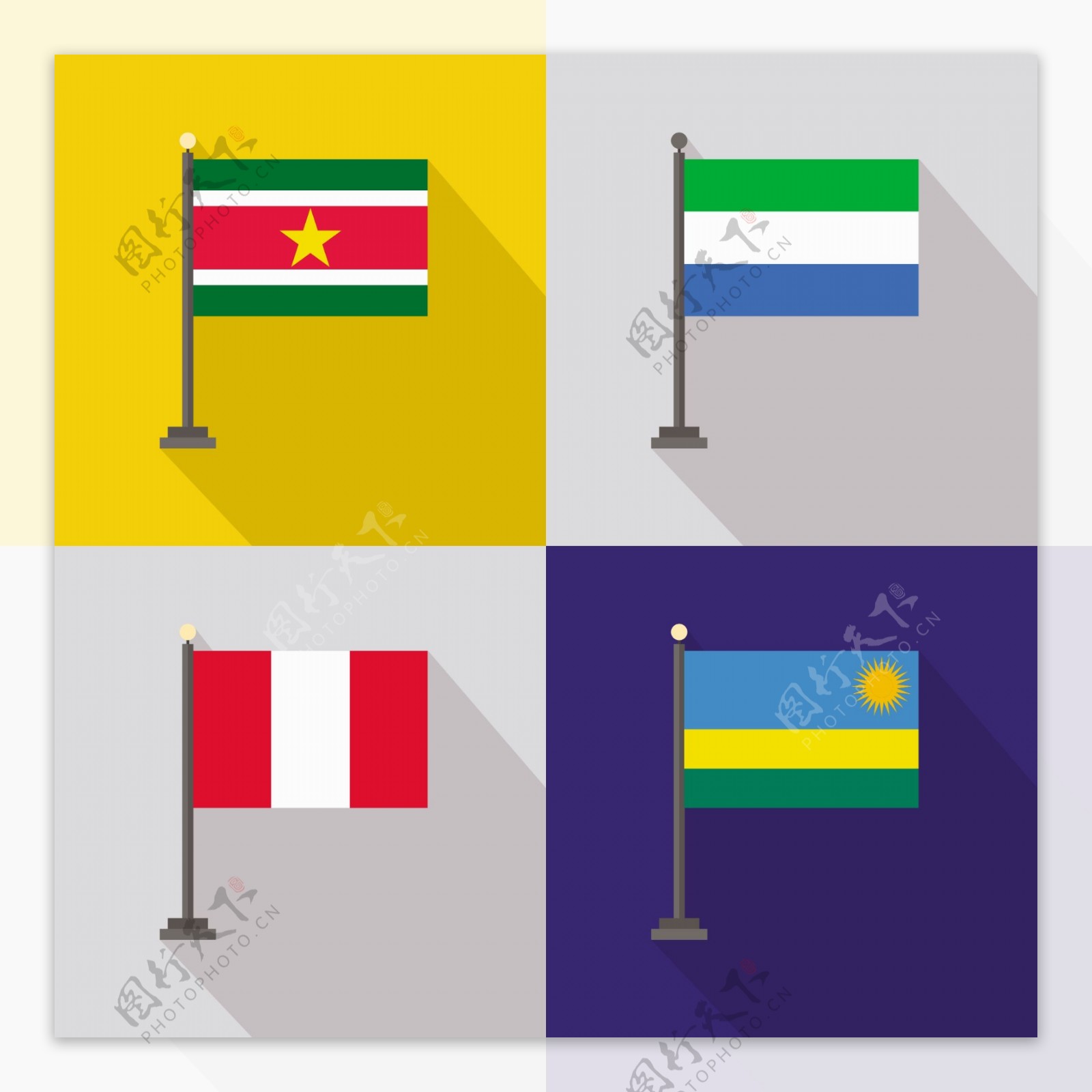 苏里南塞拉利昂秘鲁和卢旺达国旗