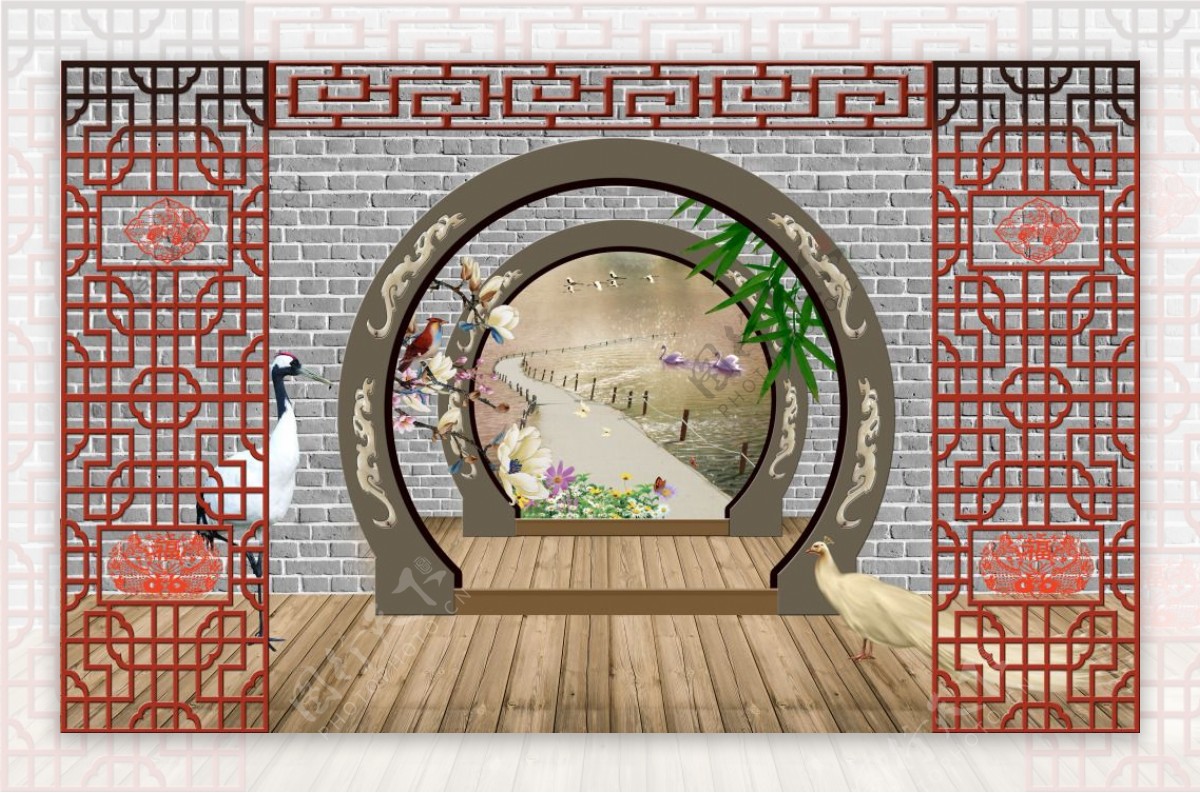中式门窗装饰画