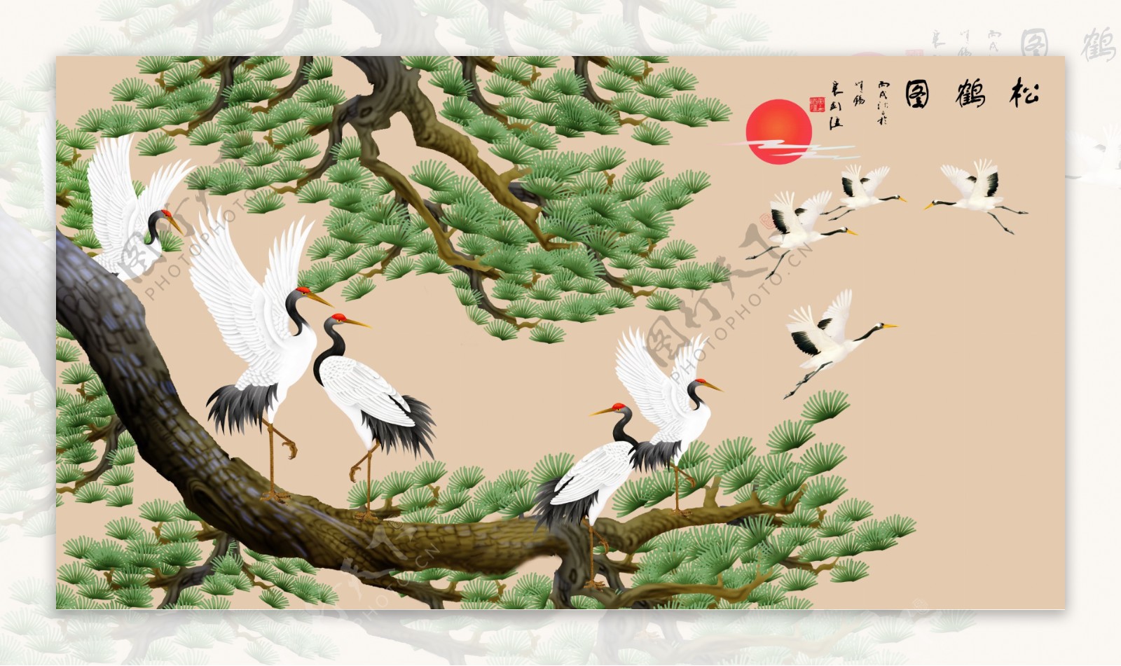 古典中式白鹤背景墙