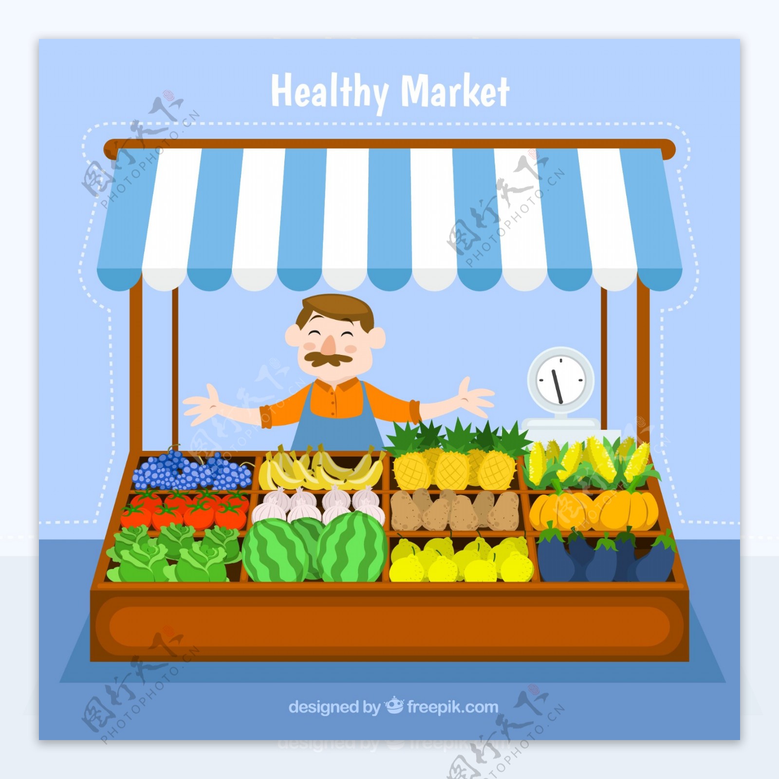 卖水果蔬菜的小摊矢量素材