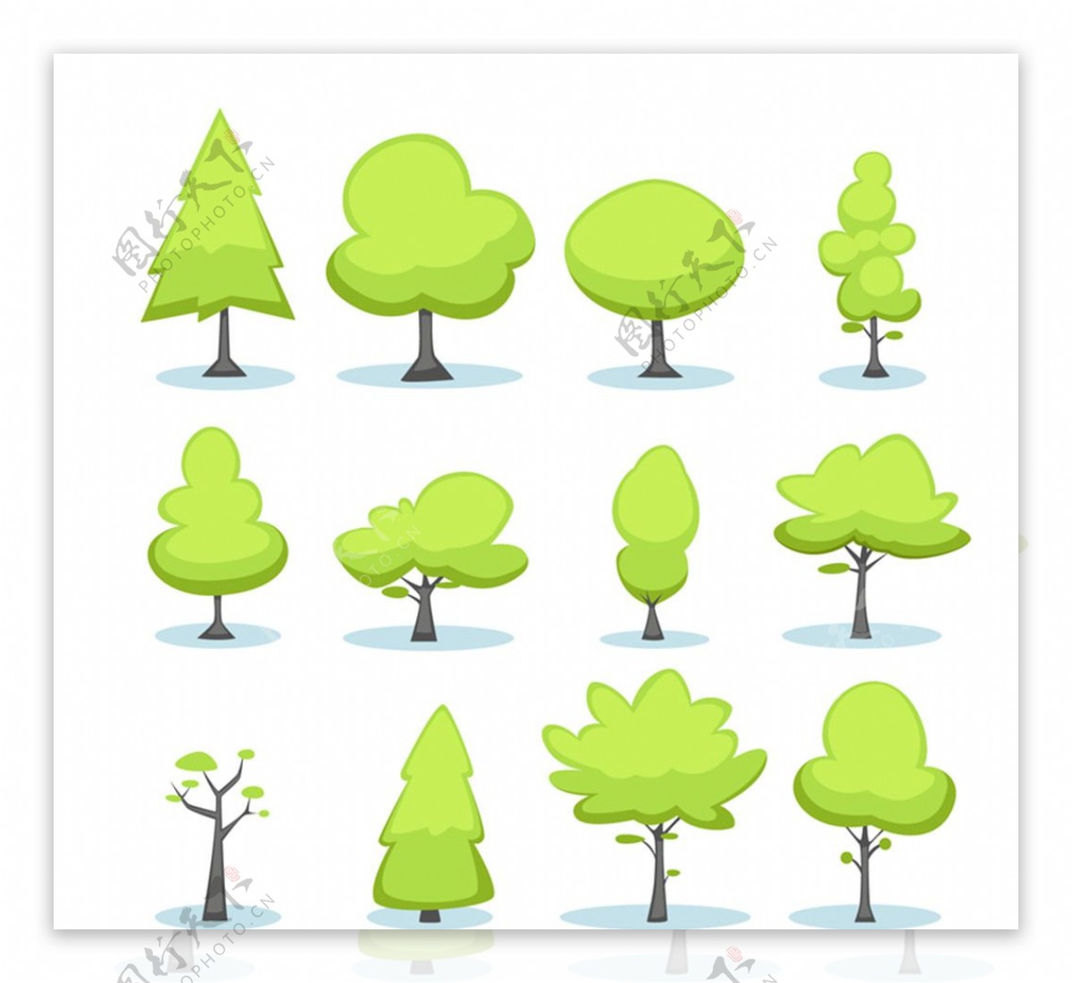 卡通绿色树木矢量素材