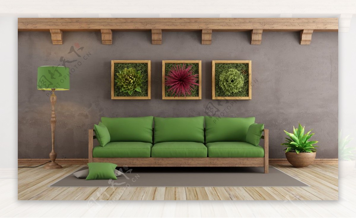 绿色沙发植物画效果图图片