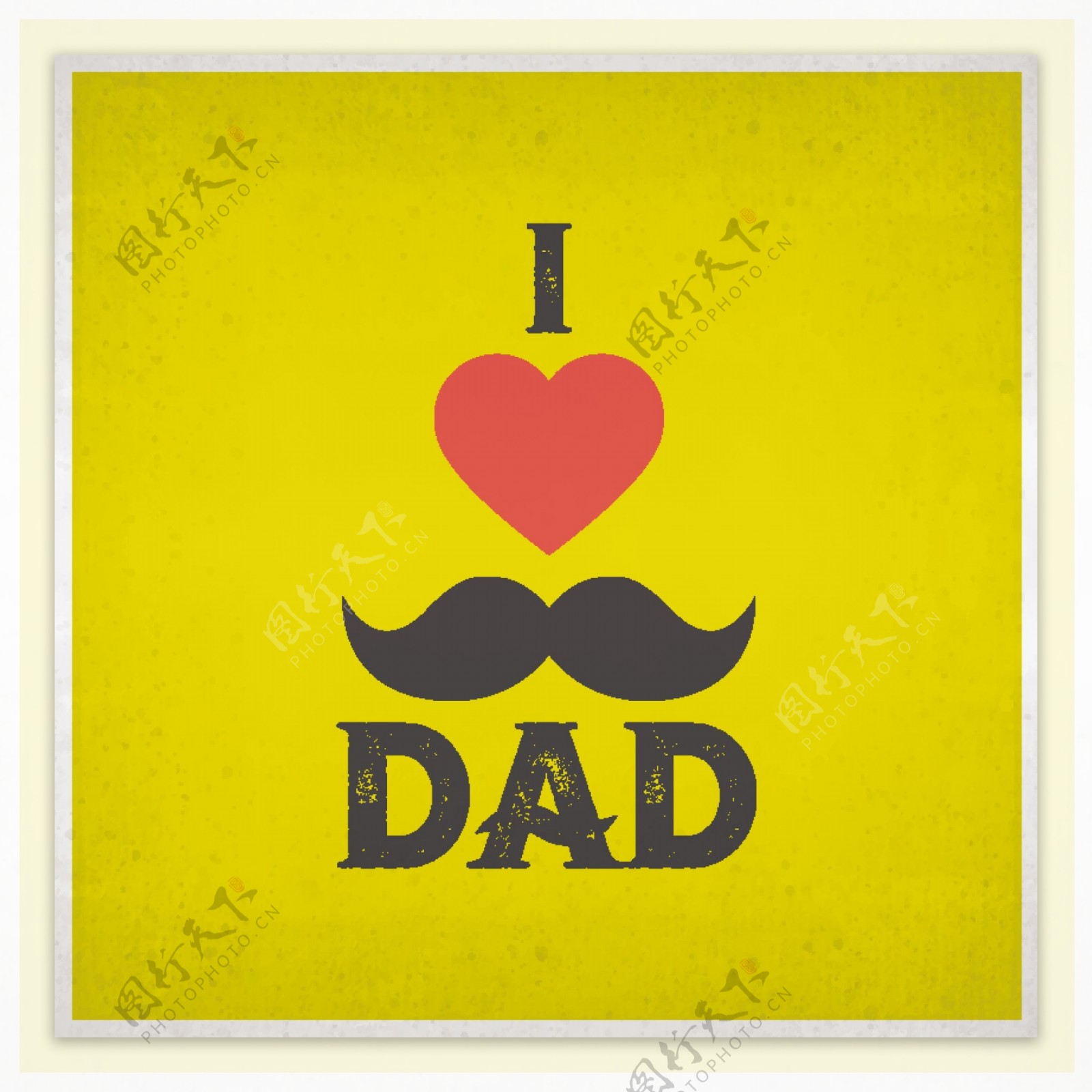 父亲节心形图形和胡子黄色广告背景