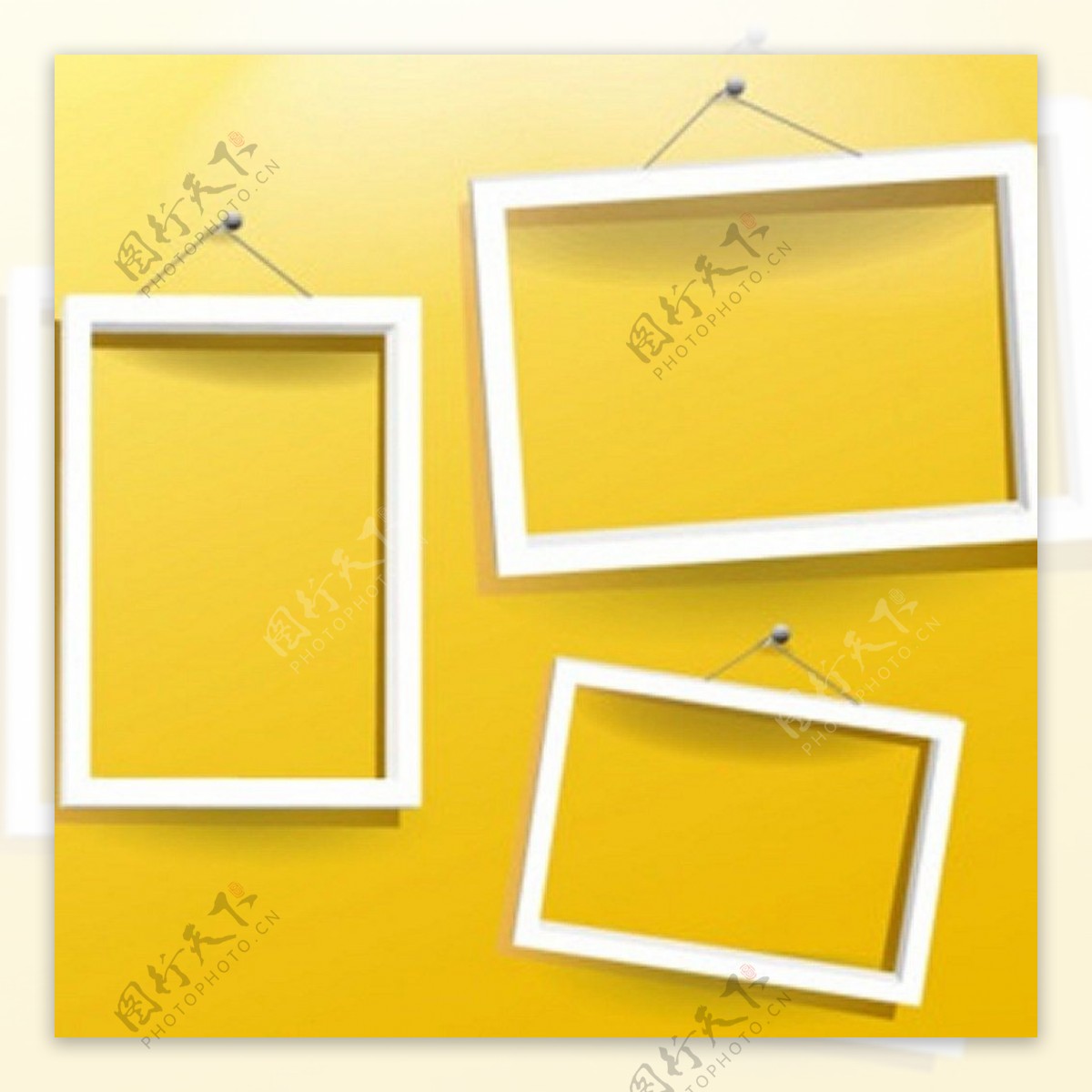 三白色的简单框架的黄色背景