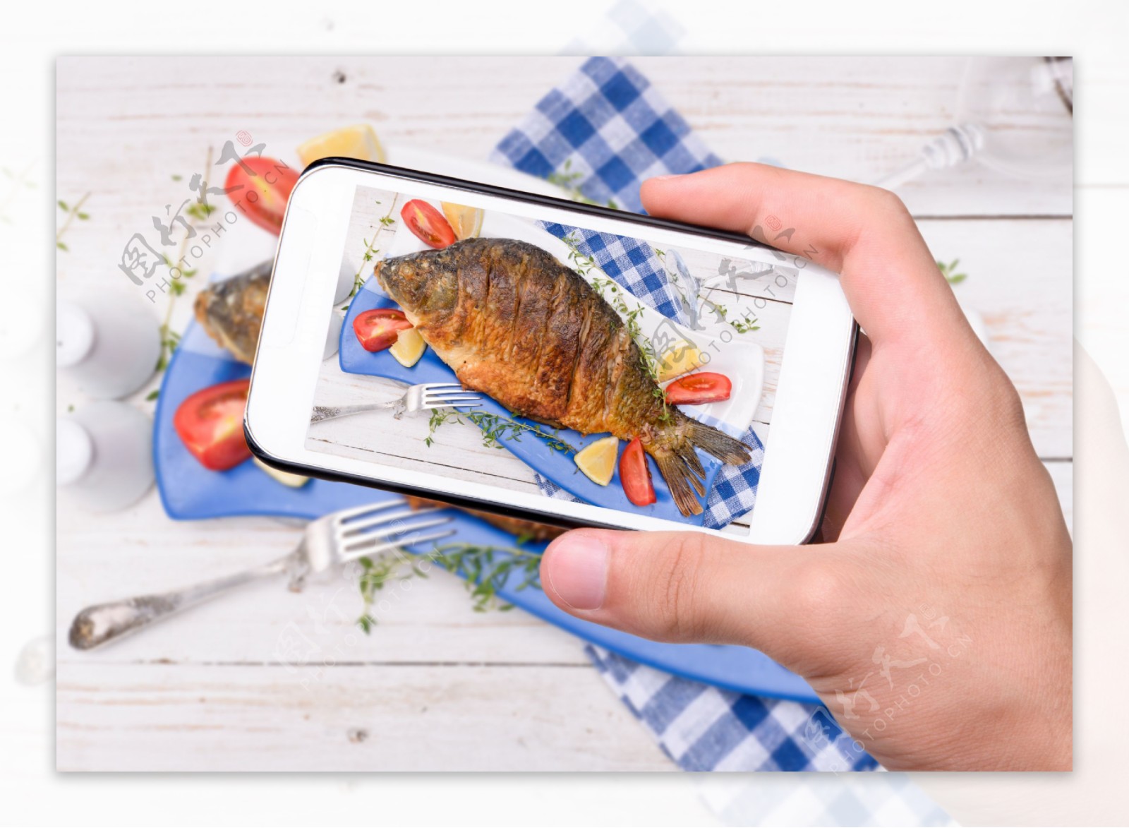 用手机拍烤鱼图片
