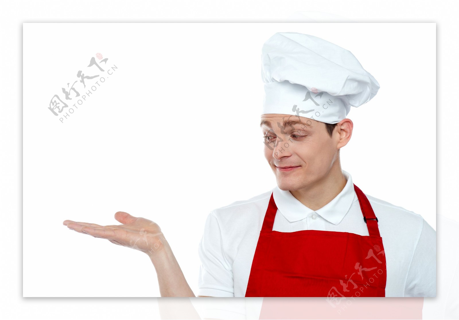 做端盘子手势的厨师图片