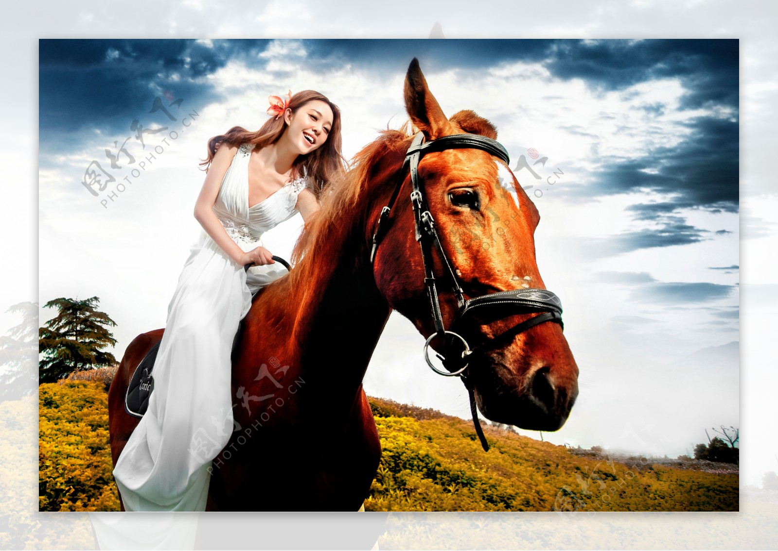 骑马的新娘美女图片