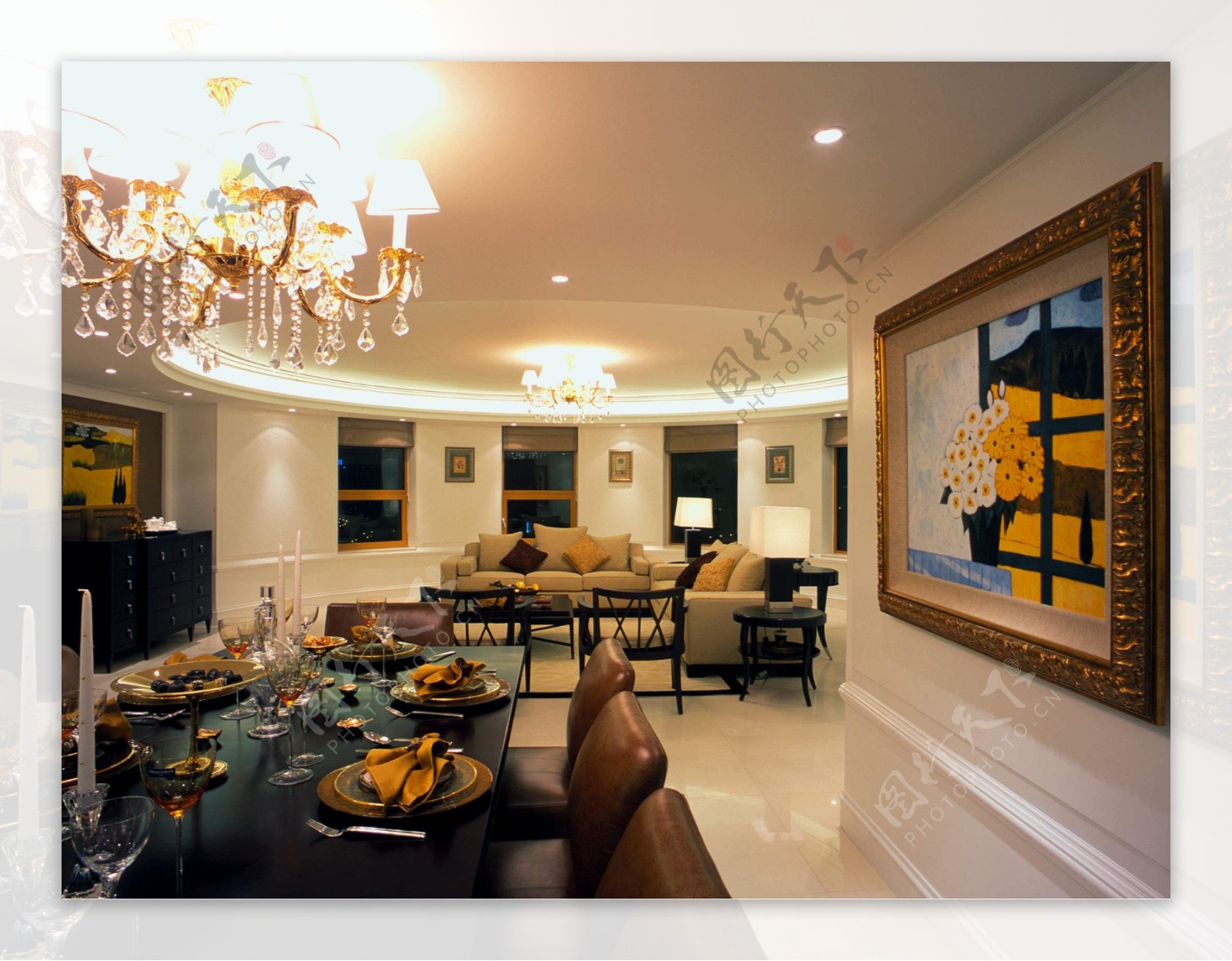 美式别墅客厅餐厅装修效果图