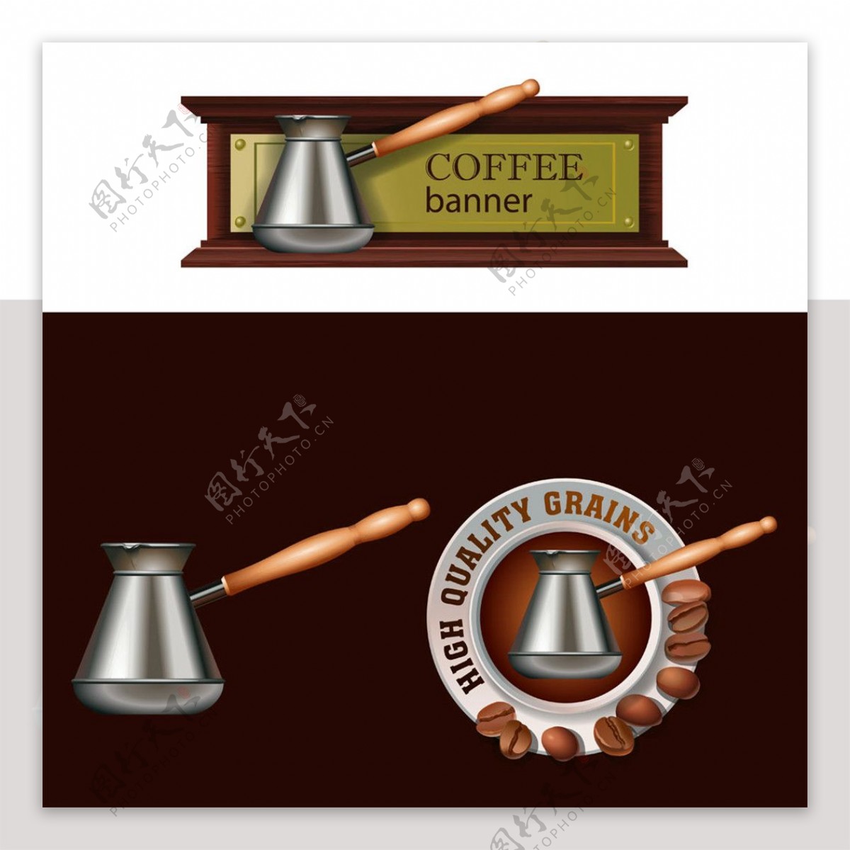 咖啡壶与咖啡豆图片