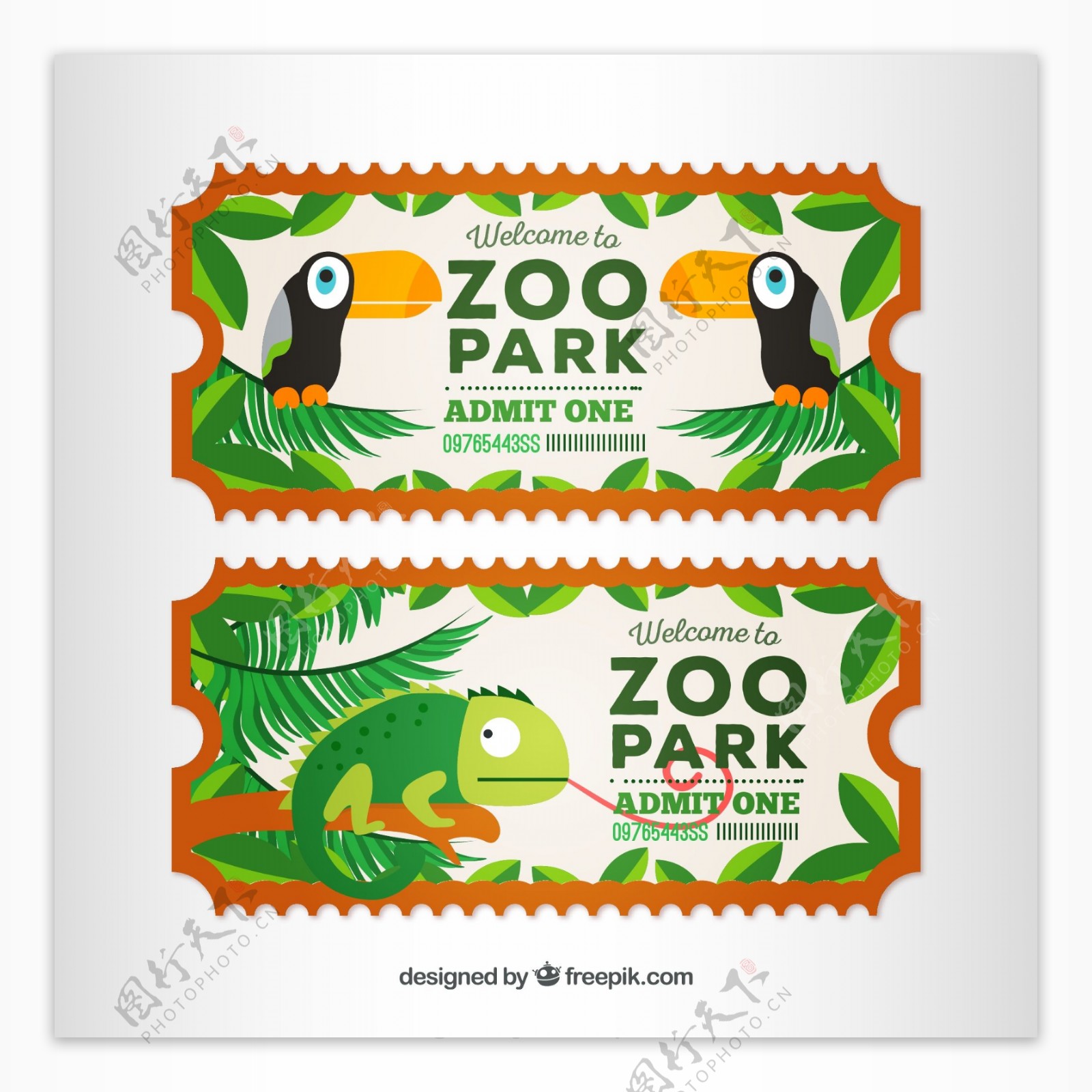 2张创意动物公园门票矢量图