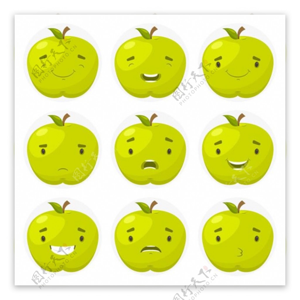 绿色苹果表情图标矢量素材