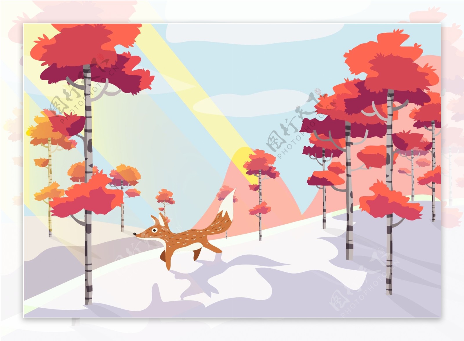 冬季森林狐狸插画