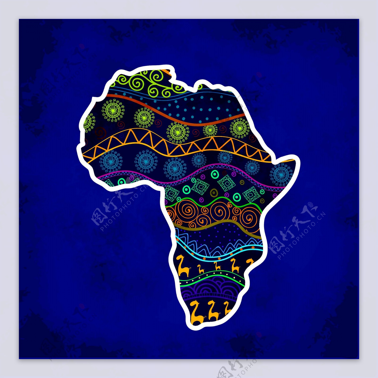 扁平手绘花纹非洲地图