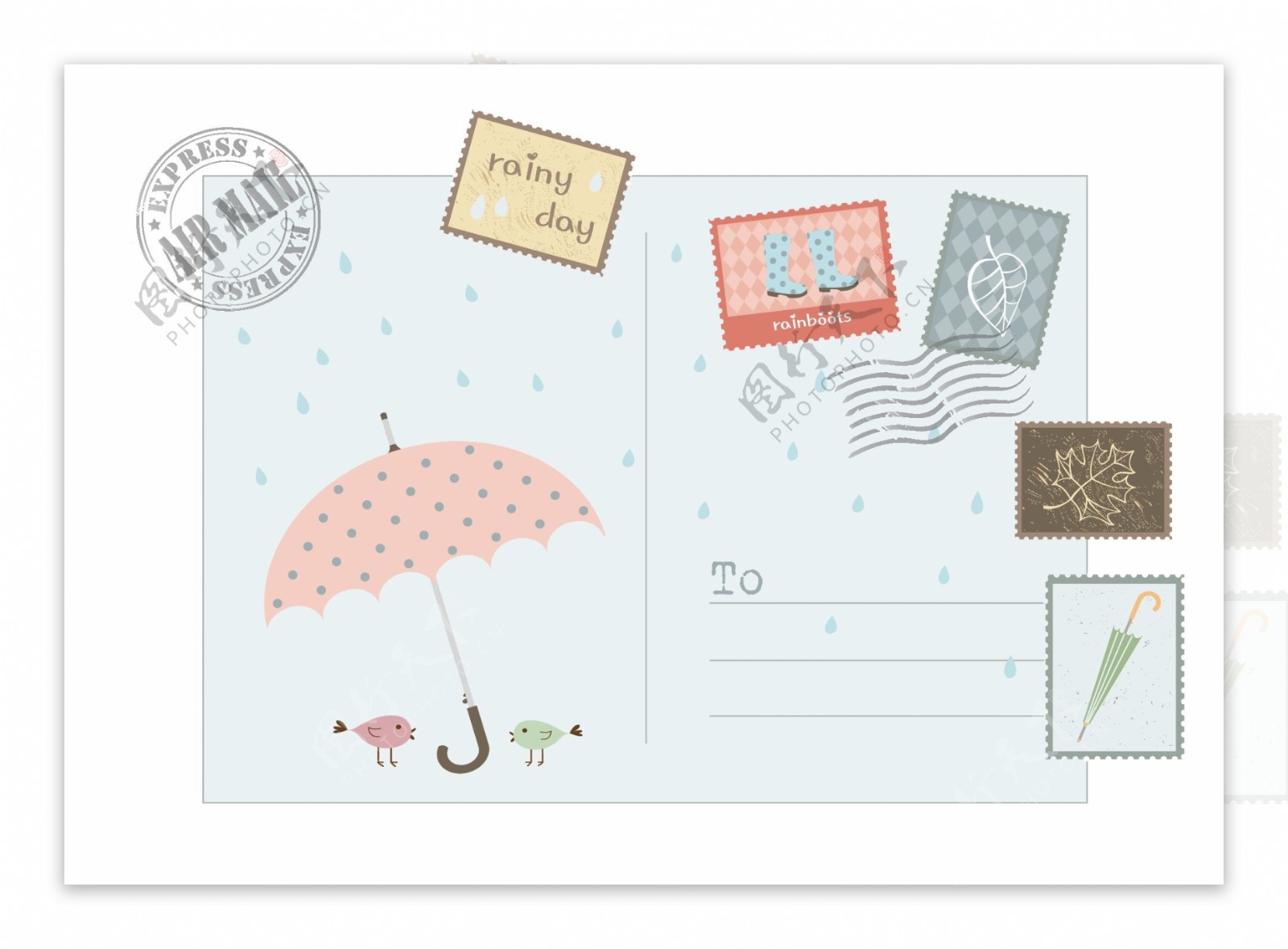 矢量雨伞邮票设计
