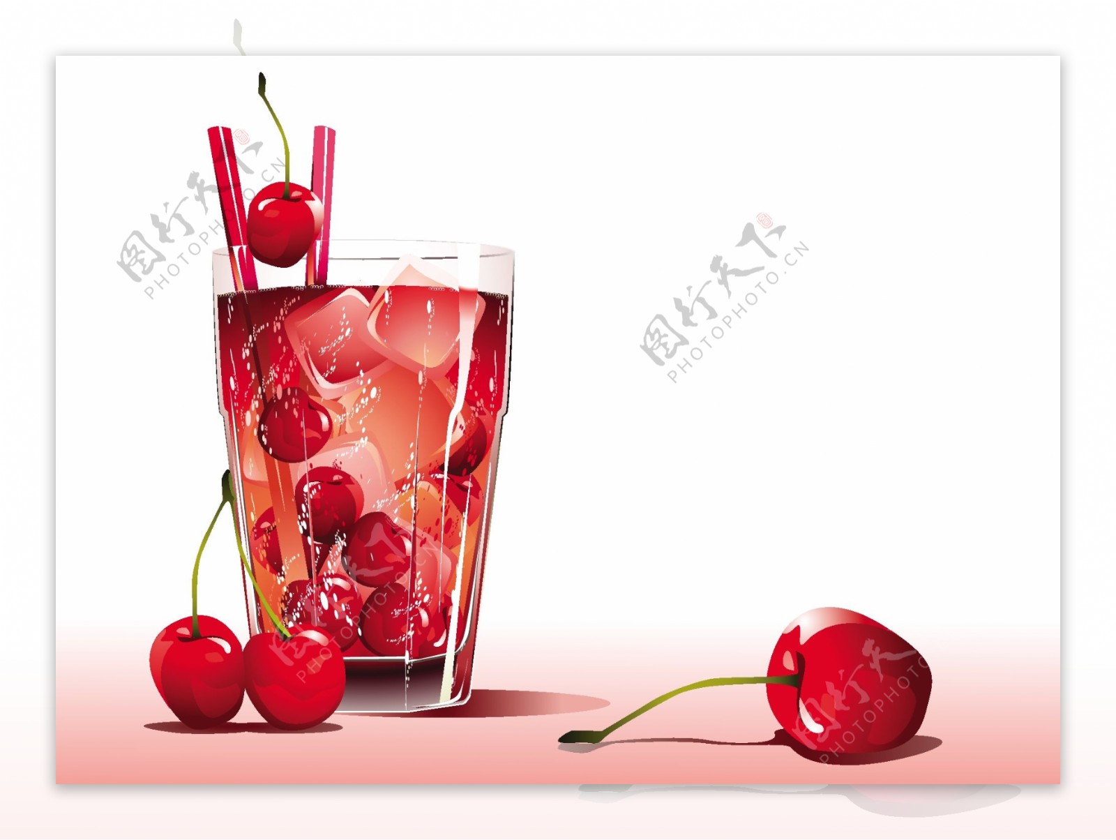 一杯樱桃果汁冰饮插画